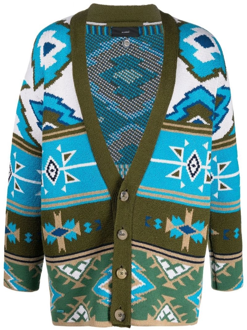 graphic-print knitted cardigan - 1