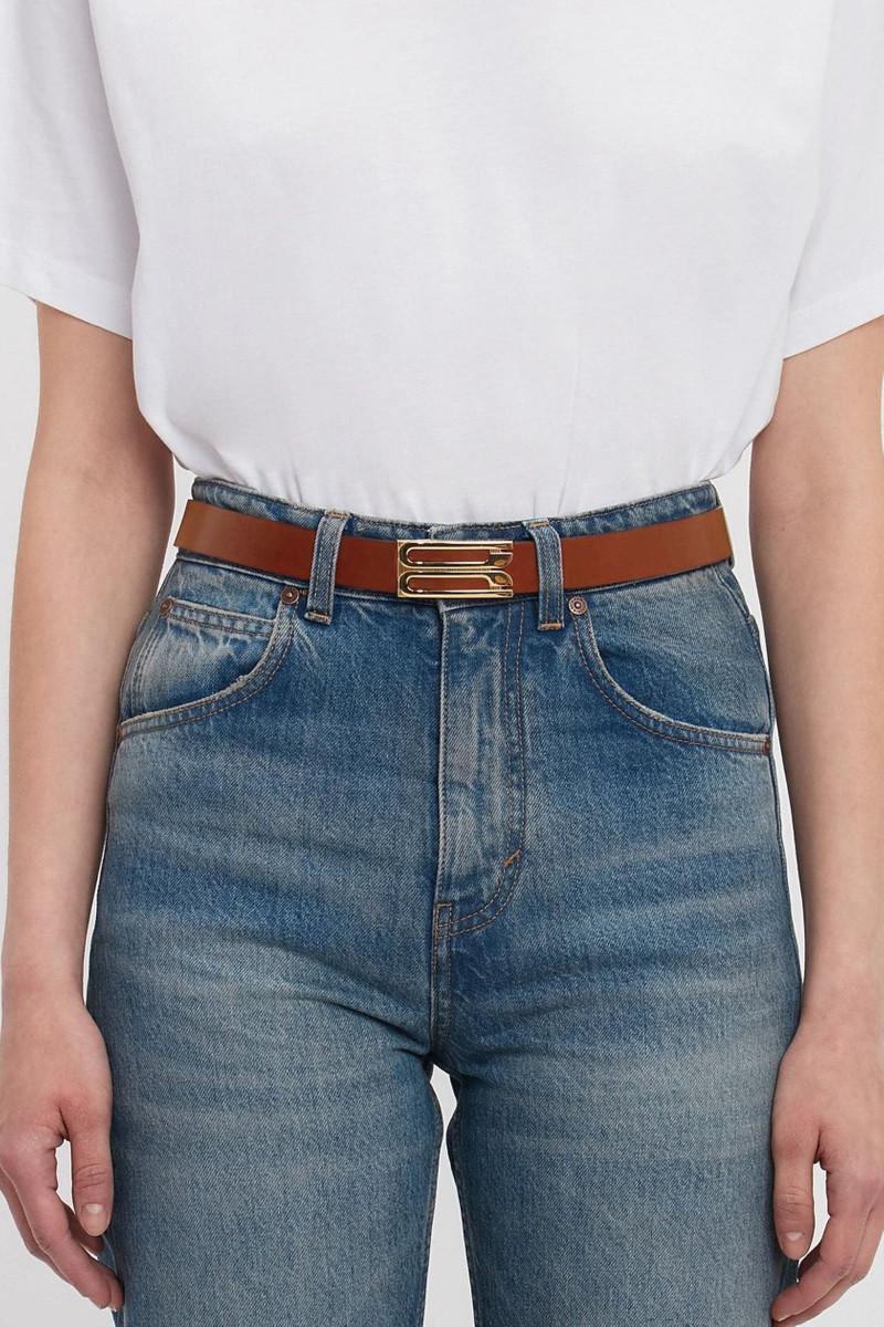 Victoria Beckham Frame Belt In Tan Glossed Leather outlook