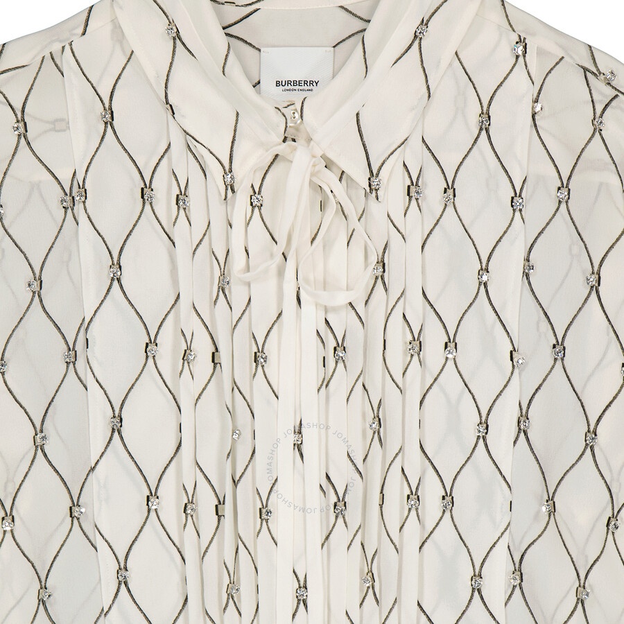 Burberry Net Print Crystal Detail Tie-neck Silk Shirt - 7