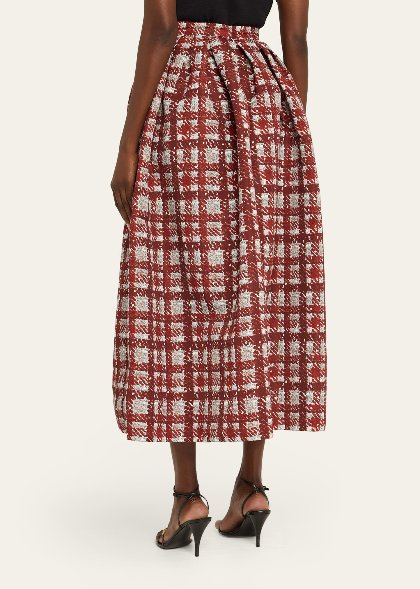 Textured Plaid-Print Pleated Midi Circle Skirt - 3