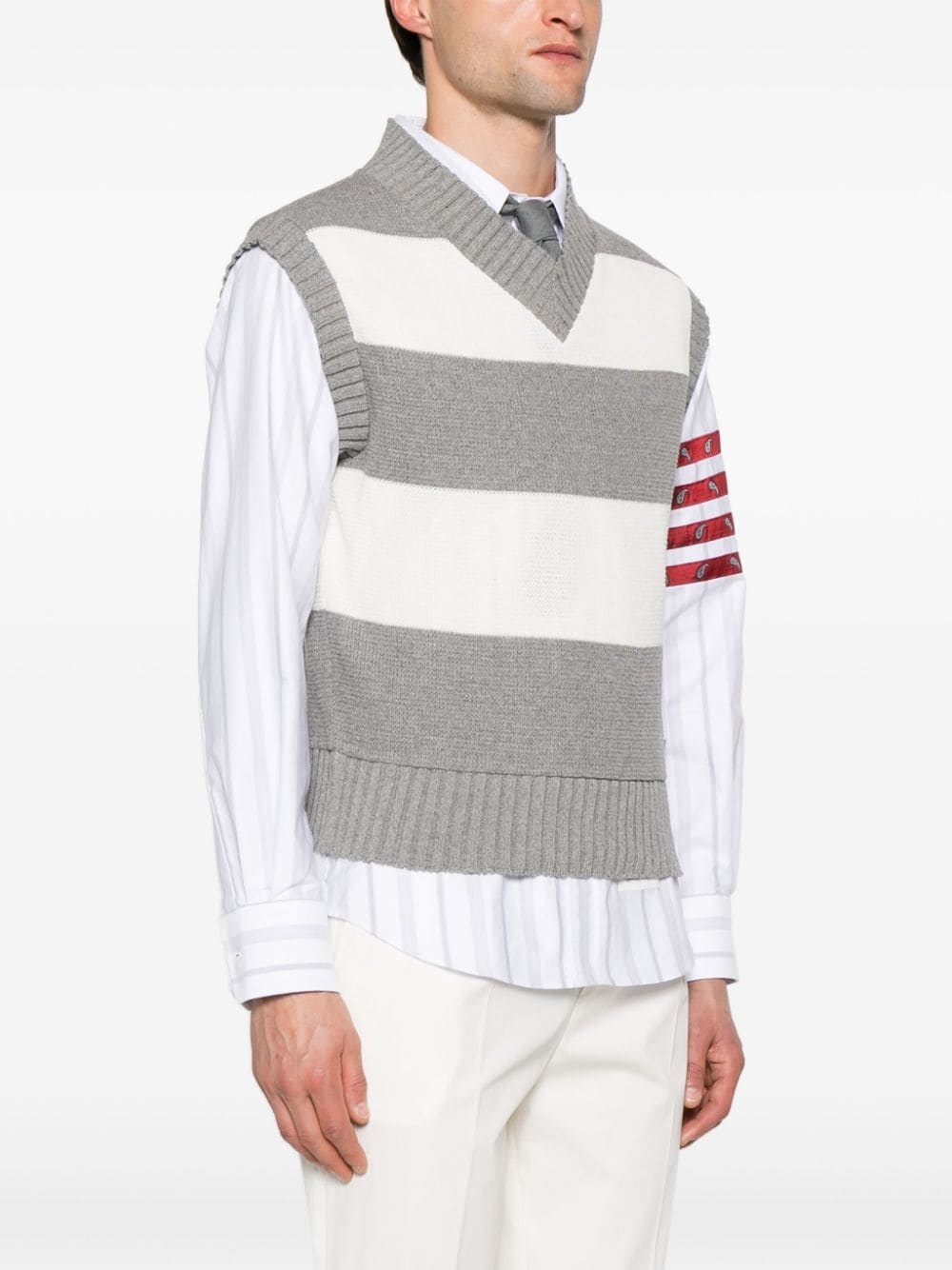 striped open-knit vest - 3