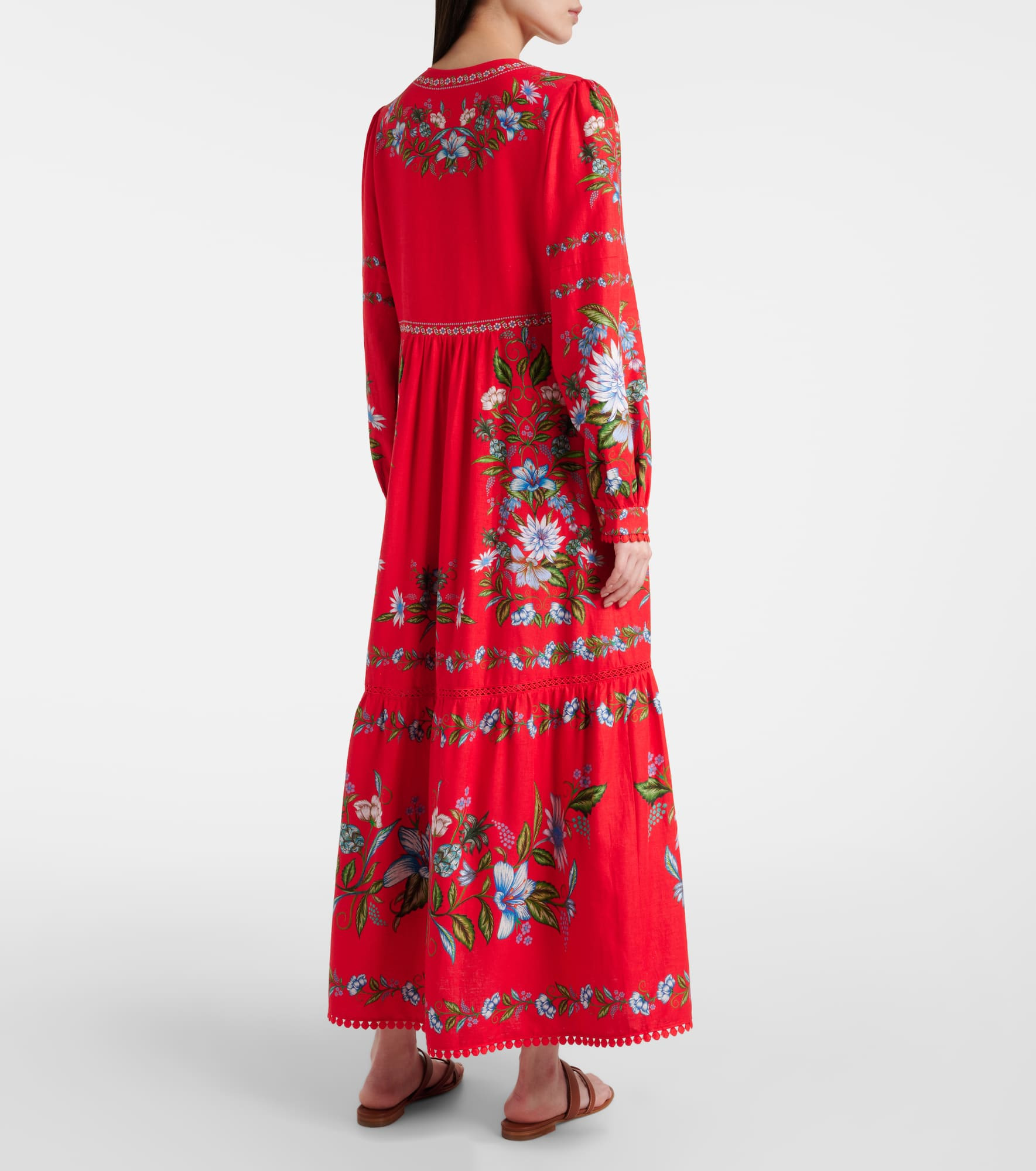 Floral linen-blend midi dress - 3