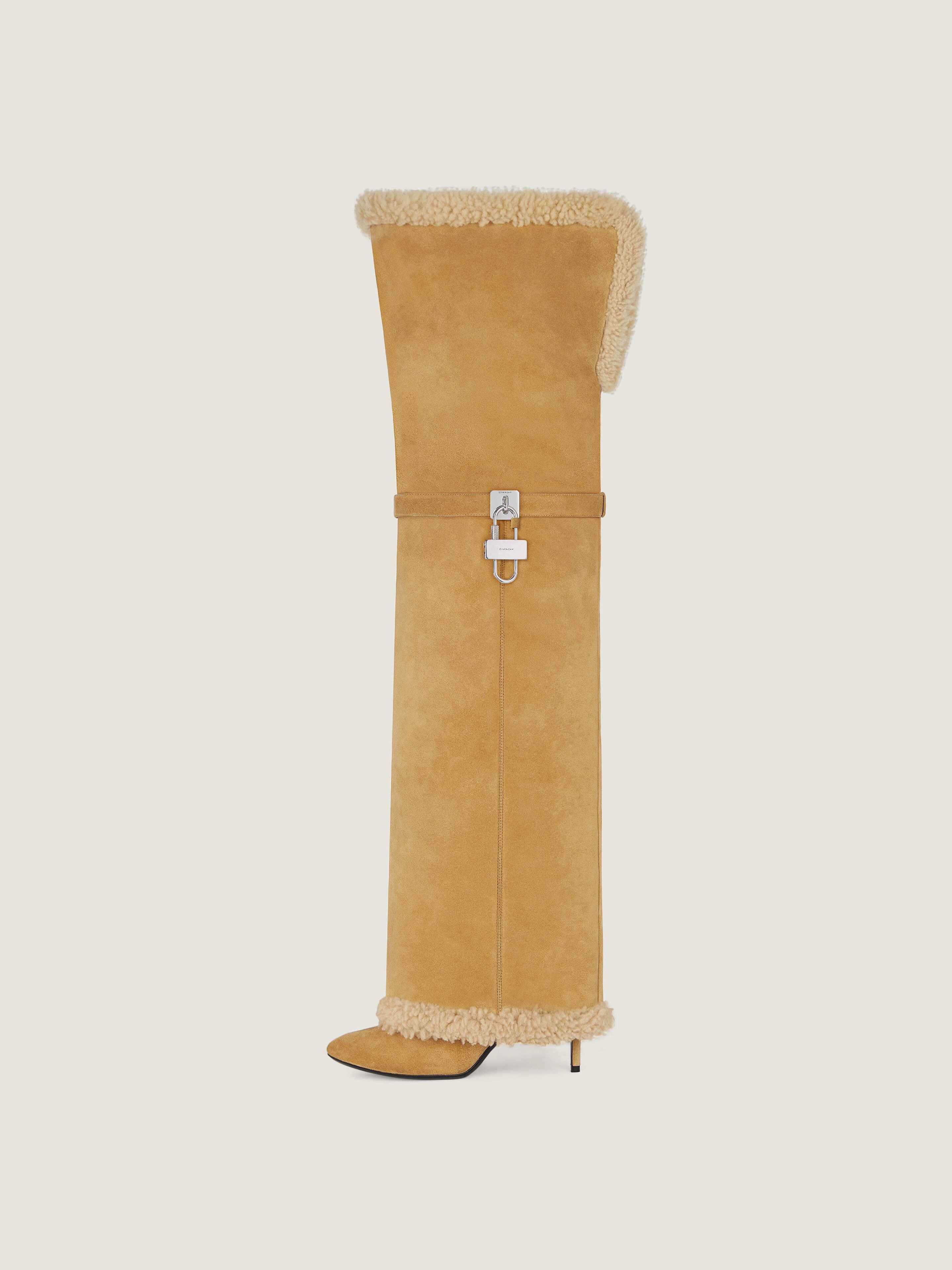 SHARK LOCK STILETTO BOOTS IN SUEDE AND SHEARLING - 2
