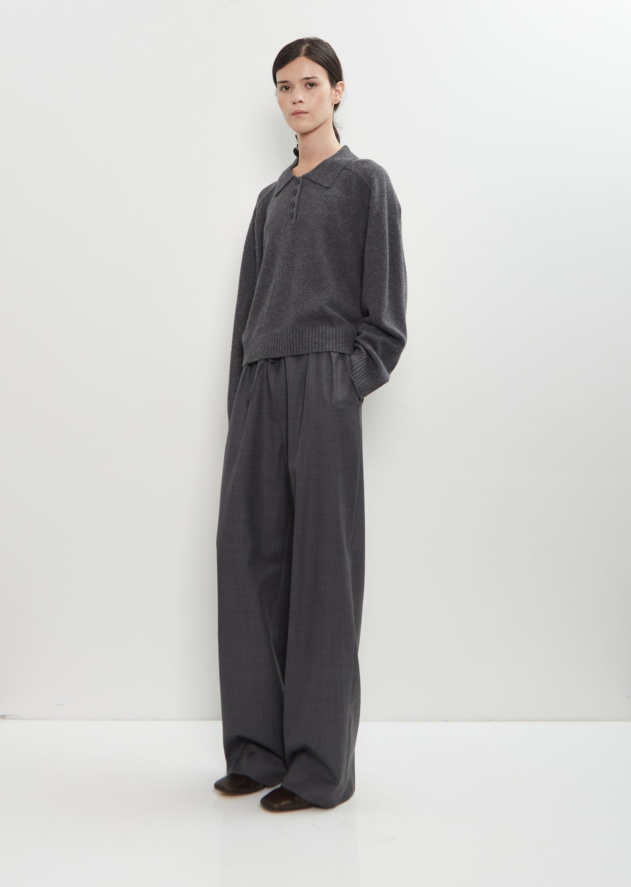 Homere Cashmere Polo Collar Sweater — Anthracite Melange - 4