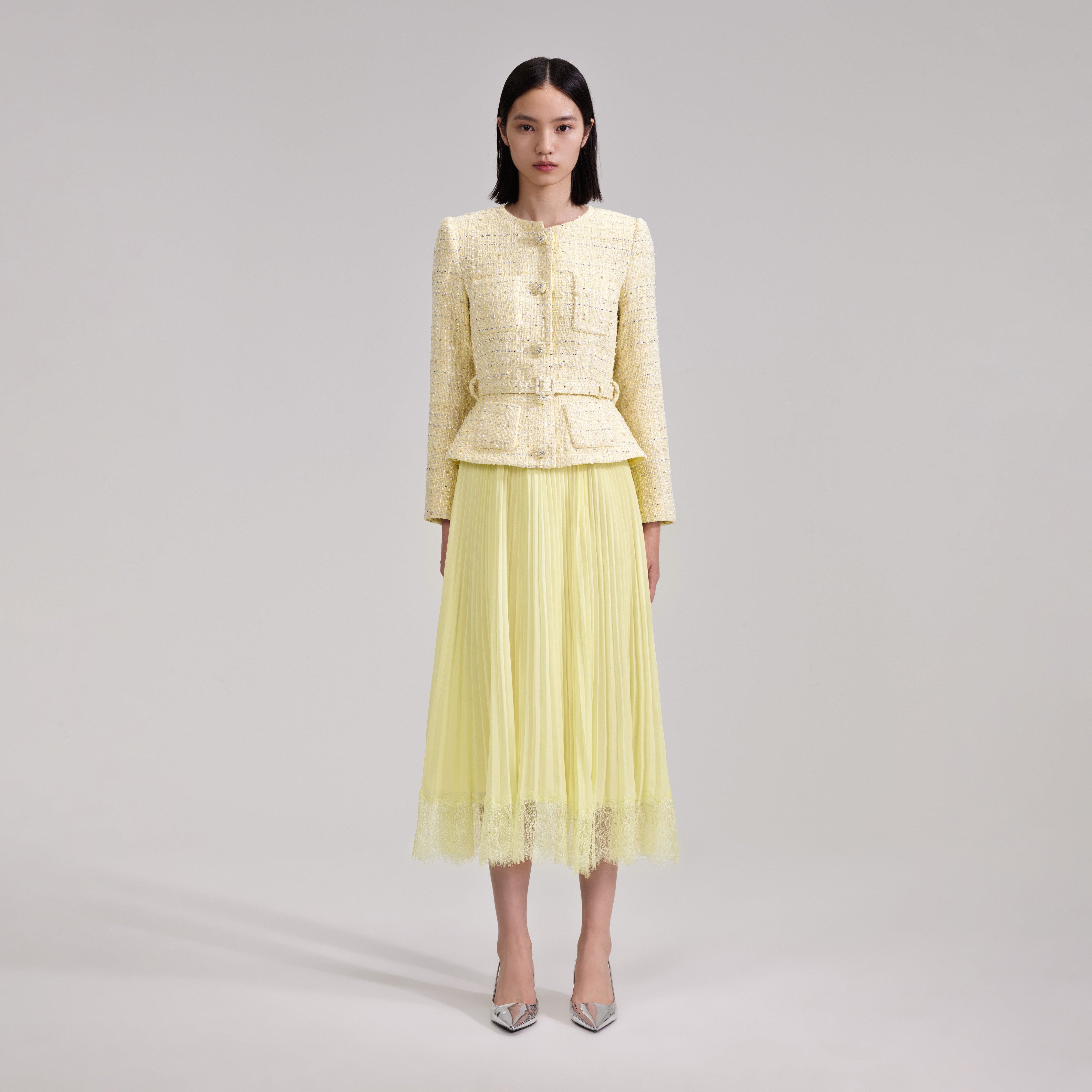 self-portrait Yellow Boucle Midi Dress - PF23-087M-Y | REVERSIBLE