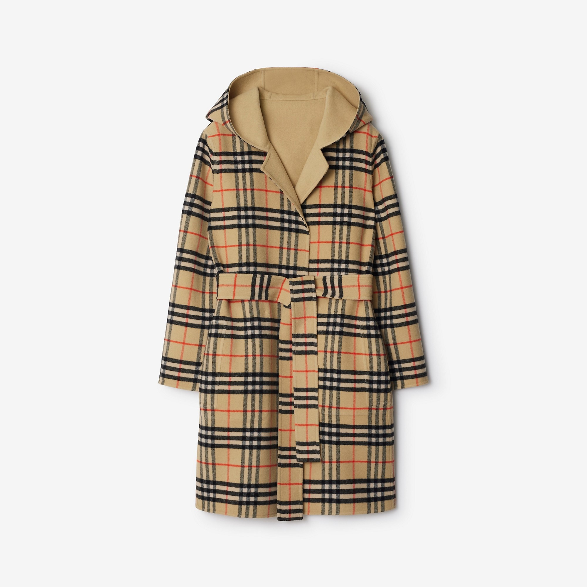 Mid-length Reversible Check Wool Car Coat - 8