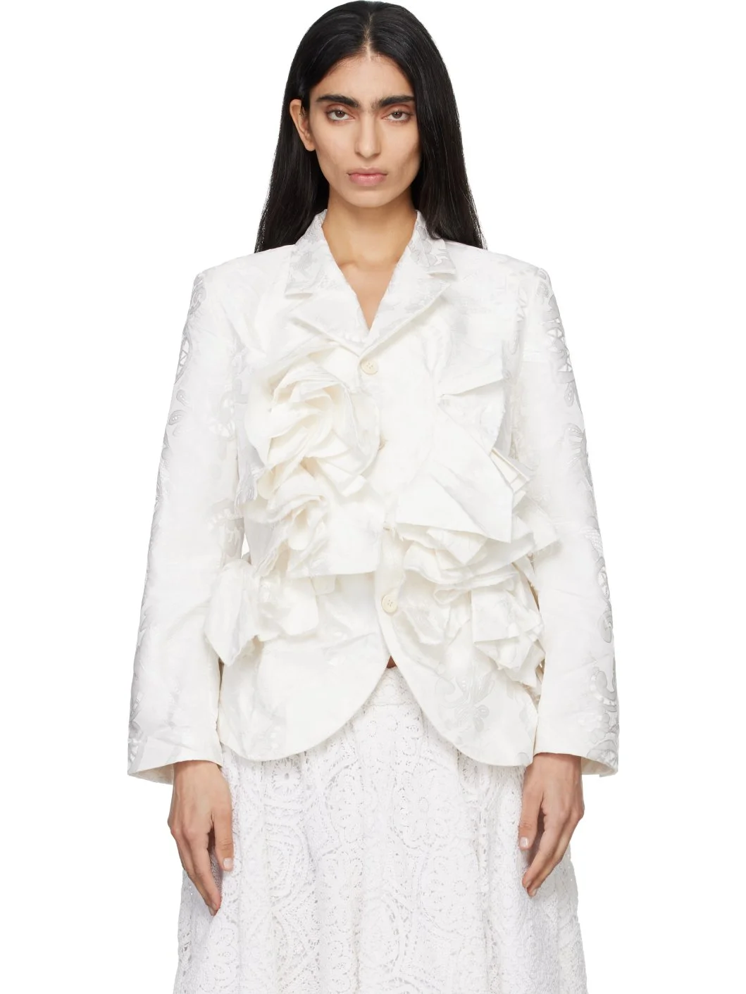 Off-White Gros Grain Lace Pattern Garment Treated Blazer - 1
