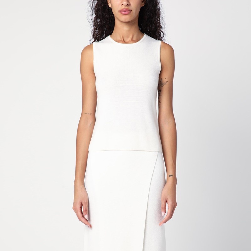 White sleeveless top in wool and cashmere - 1