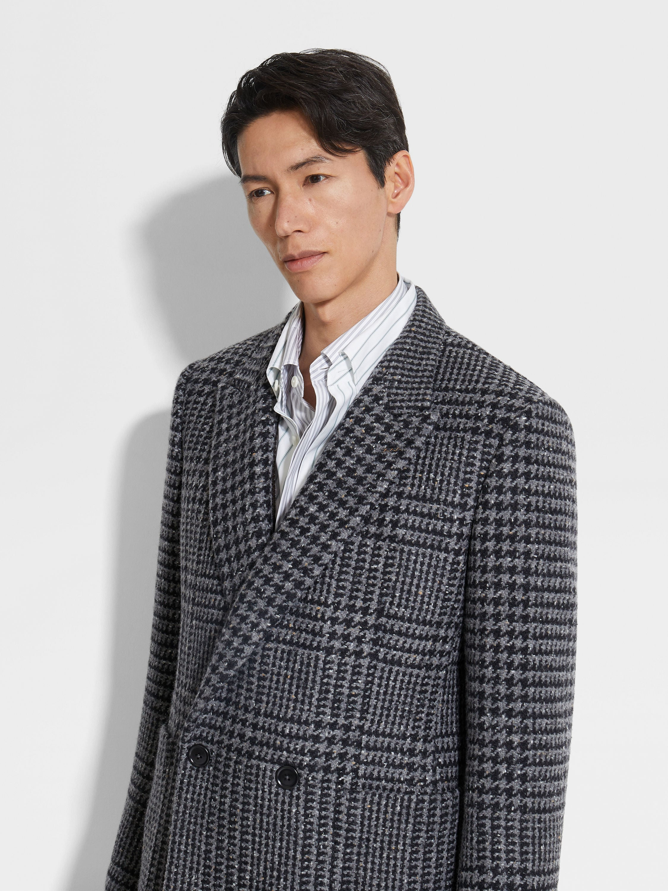 GREY AND BLACK WOOL AND CASHMERE JACKET - 3