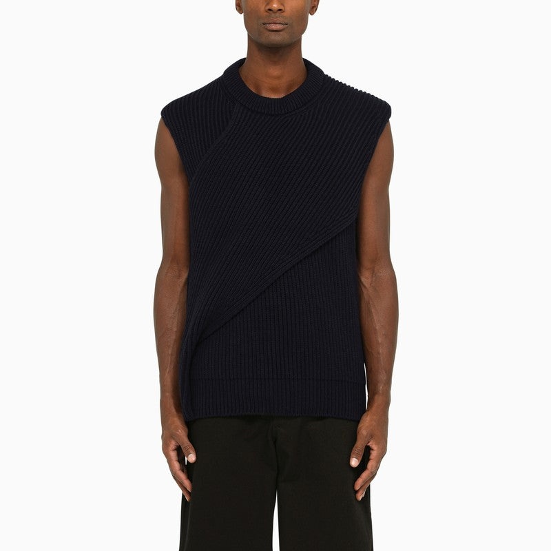 Jil Sander Navy Wool Asymmetrical Jumper Men - 1