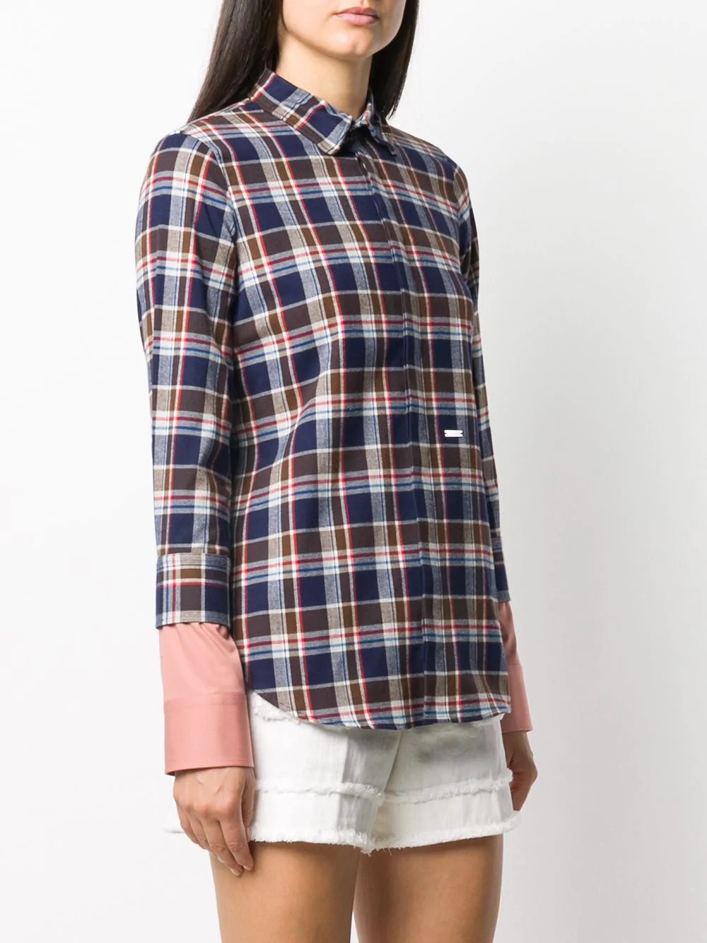 layered-sleeves plaid shirt - 3