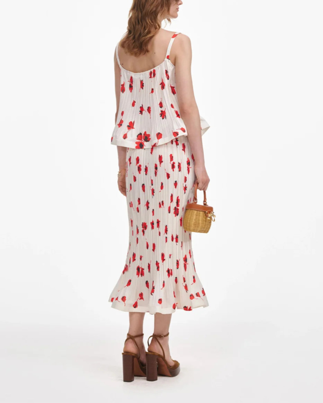 WHITE FLORAL PLISSE MIDI SKIRT - 4