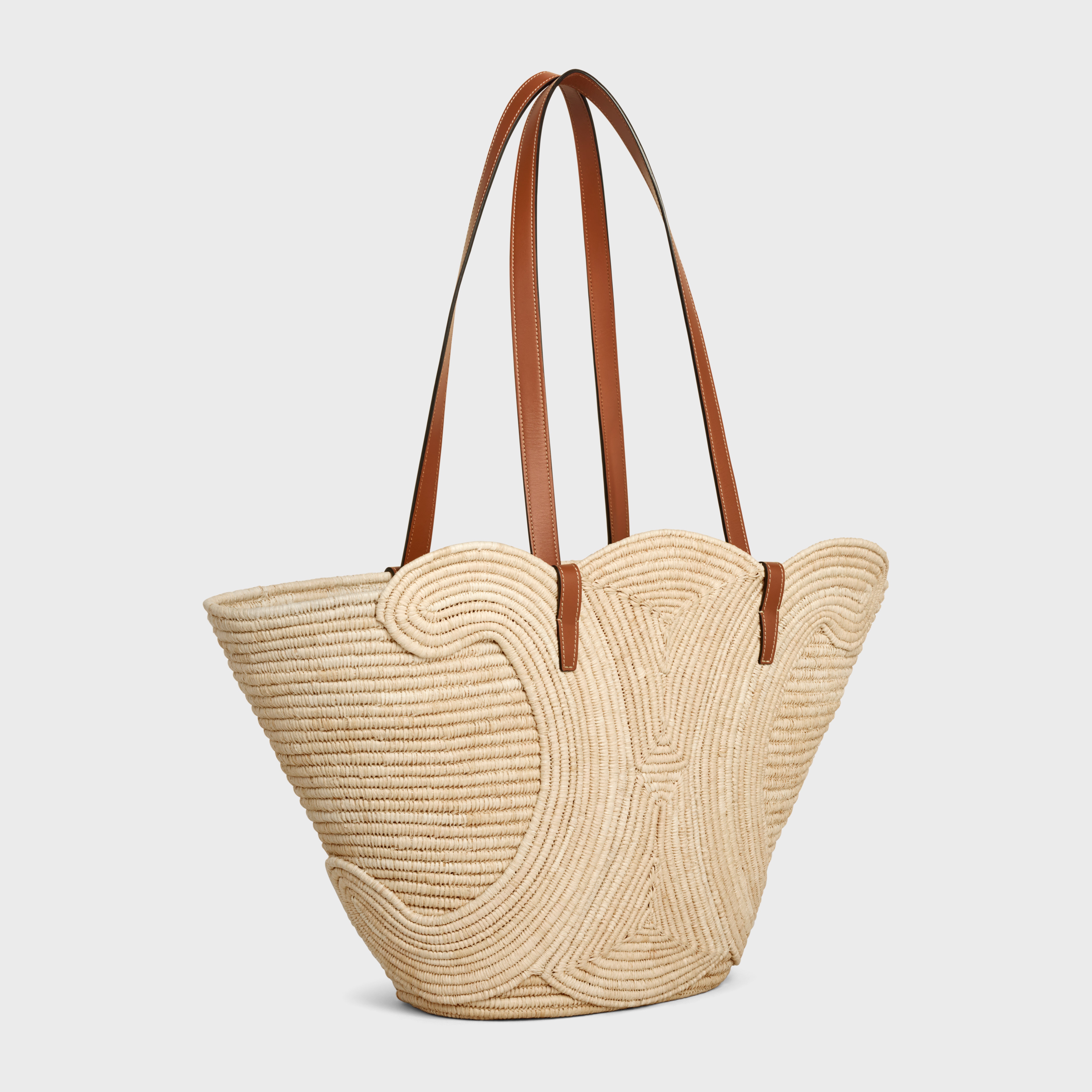 CELINE CLASSIC PANIER MEDIUM BRAIDED TRIOMPHE in RAFFIA and CALFSKIN - 2