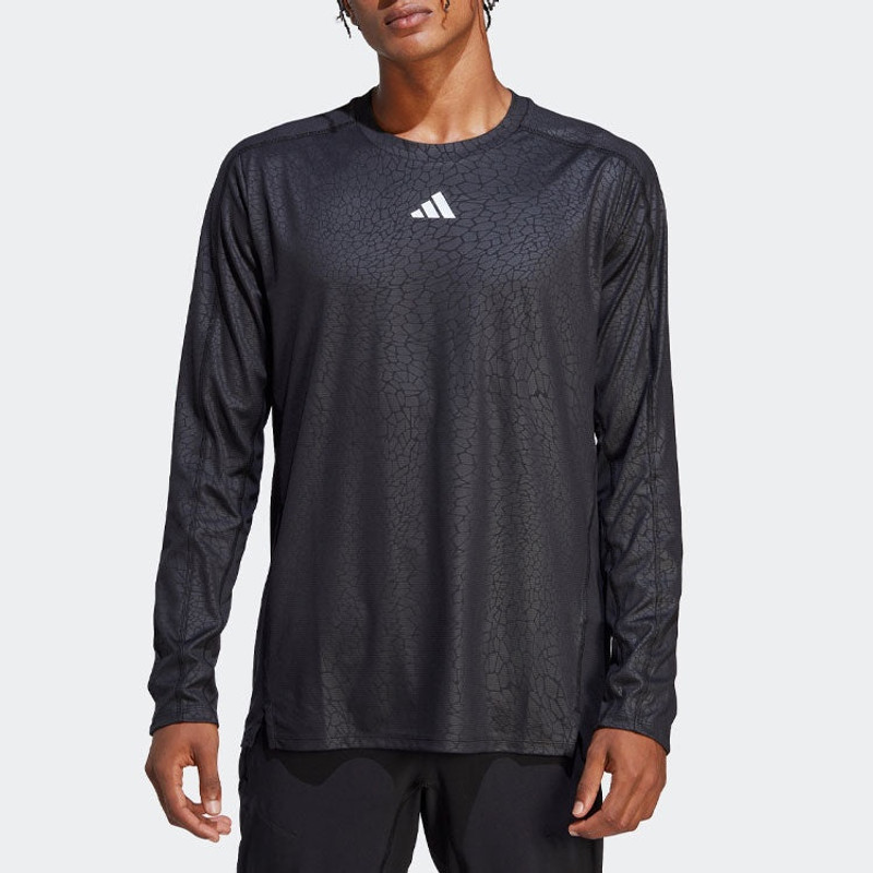 adidas adidas Workout PU Print Long-Sleeve Top 'Black' HS7495 outlook