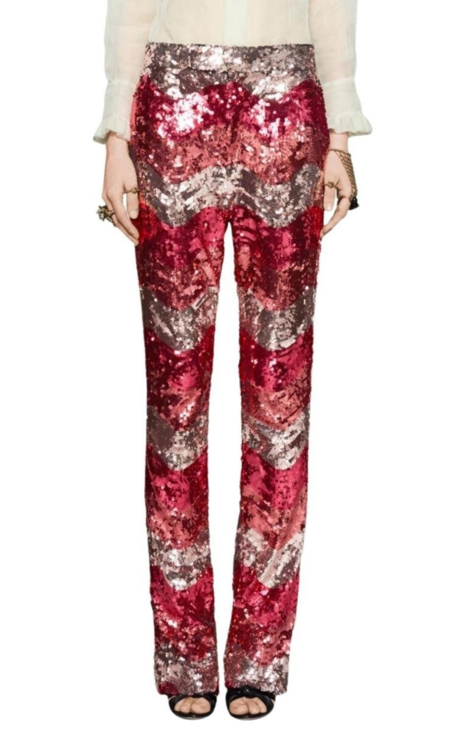 Sequin Snake Straight Leg Pants in Red - 4