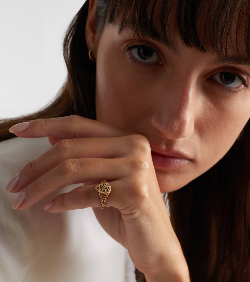 Yvonne Léon Poire Mini 9kt gold and enamel pinky ring with citrines and diamonds outlook