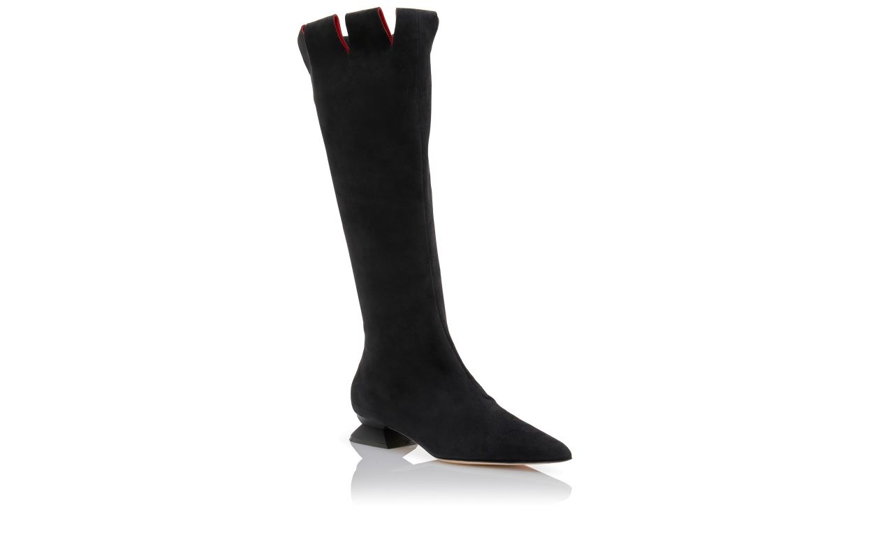 Black Suede Knee High Boots - 3