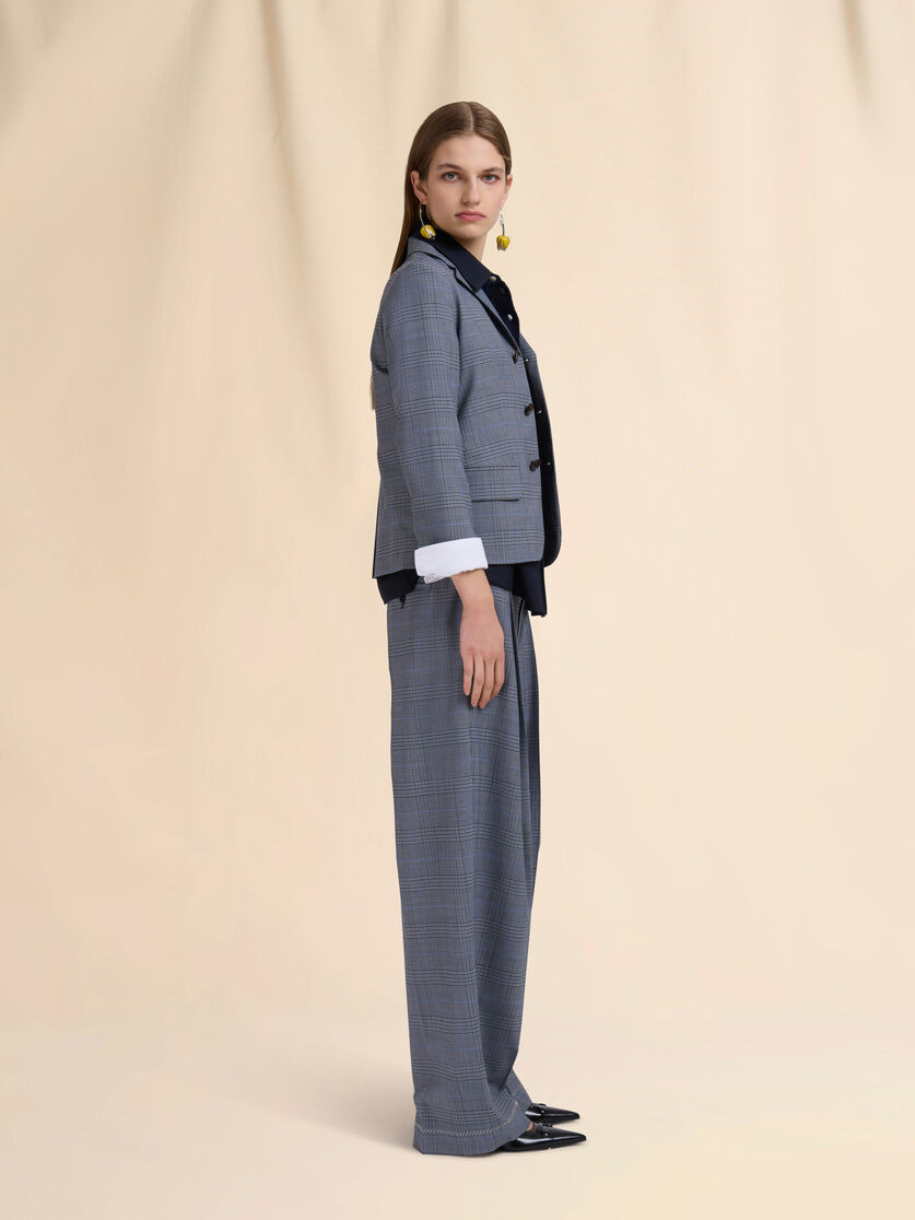 BLUE WOOL TROUSERS WITH PRINCE OF WALES CHECK - 5