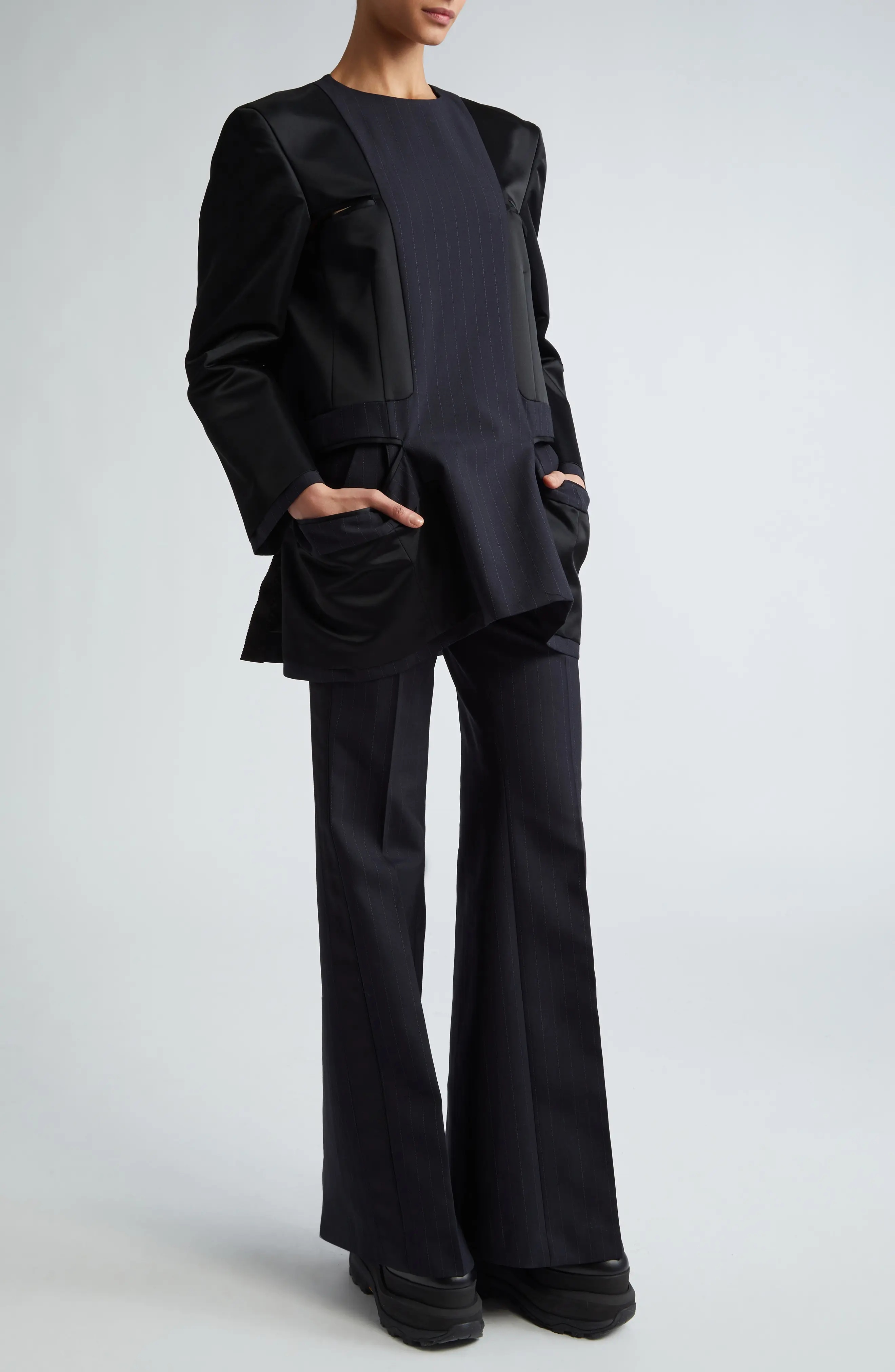 Pinstripe Flare Tuxedo Pants - 2