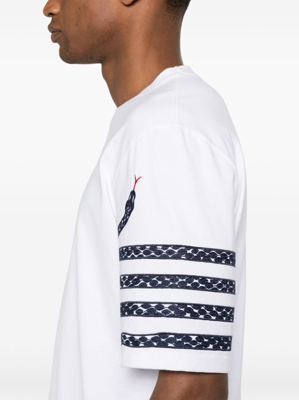 snake-embroidery cotton T-shirt - 5
