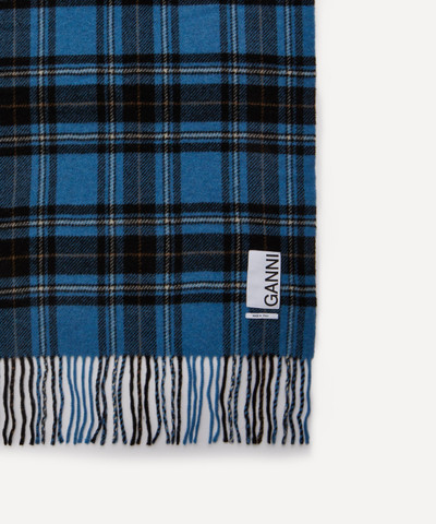 GANNI Checkered Wool Fringed Scarf outlook