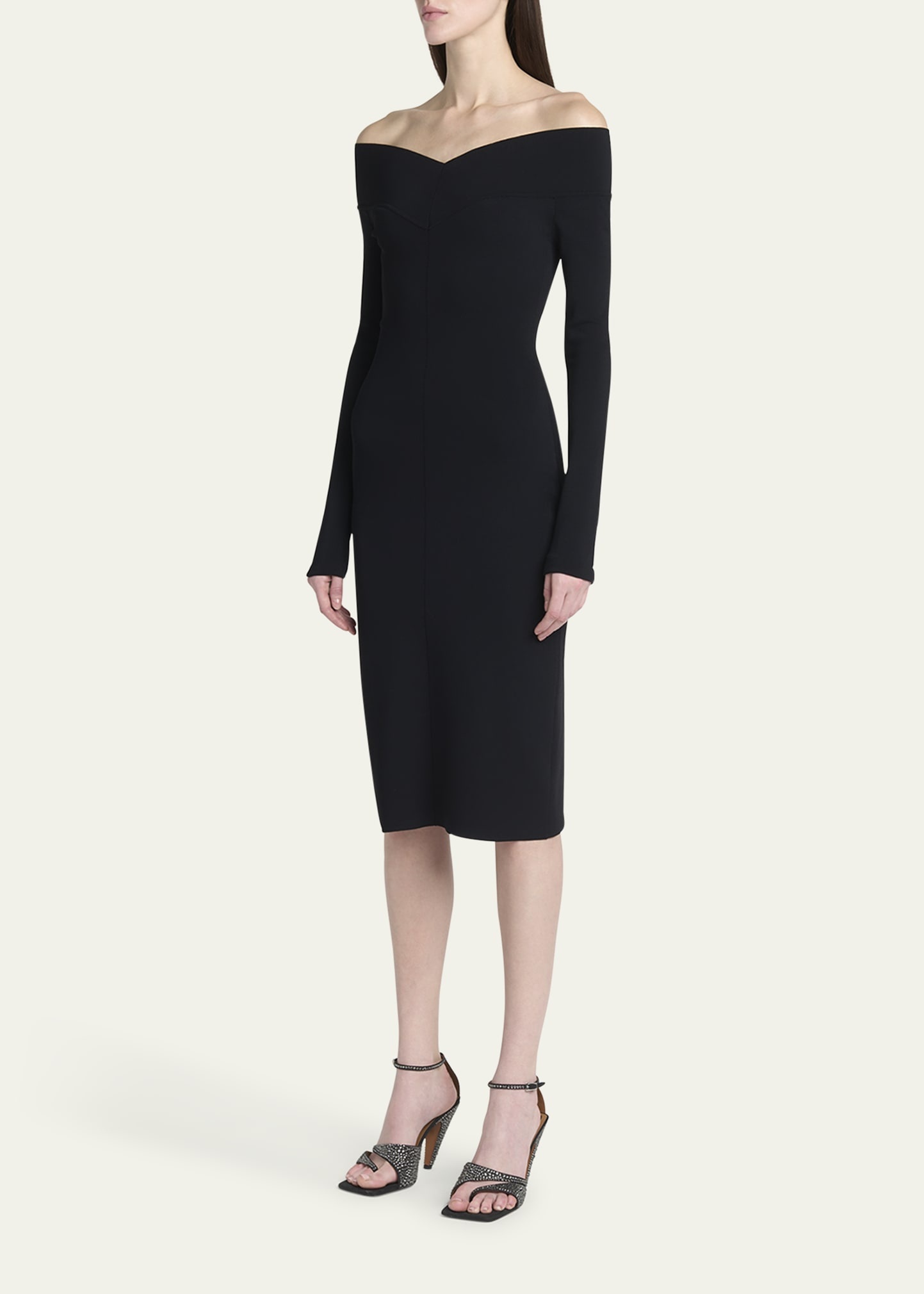 Off-the-Shoulder Compact Knit Midi Dress - 4