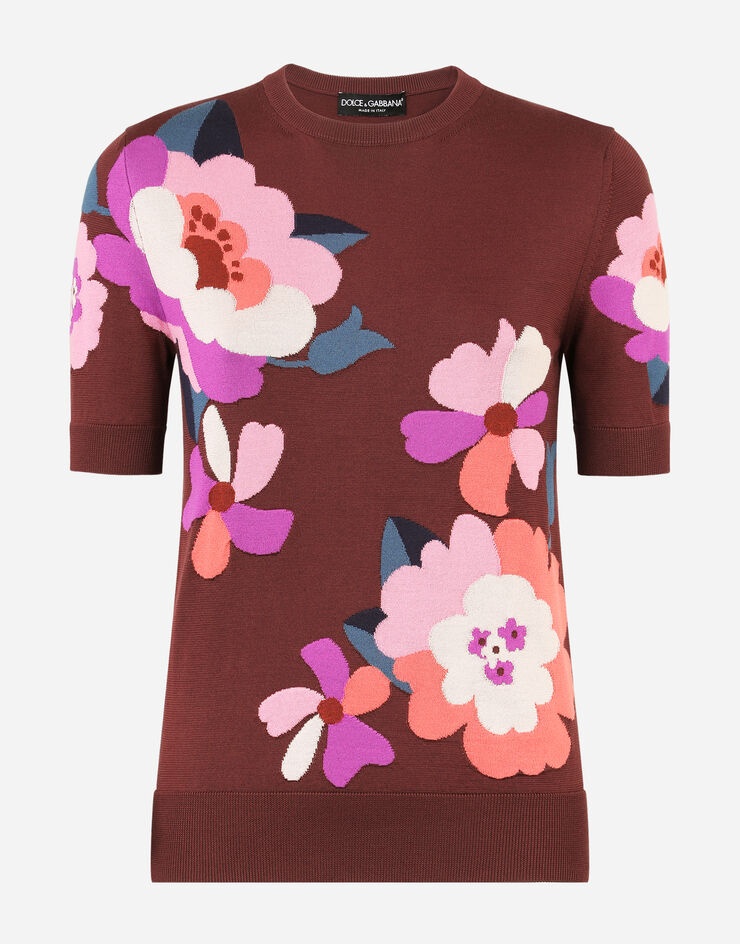 Short-sleeved silk sweater with floral intarsia - 3