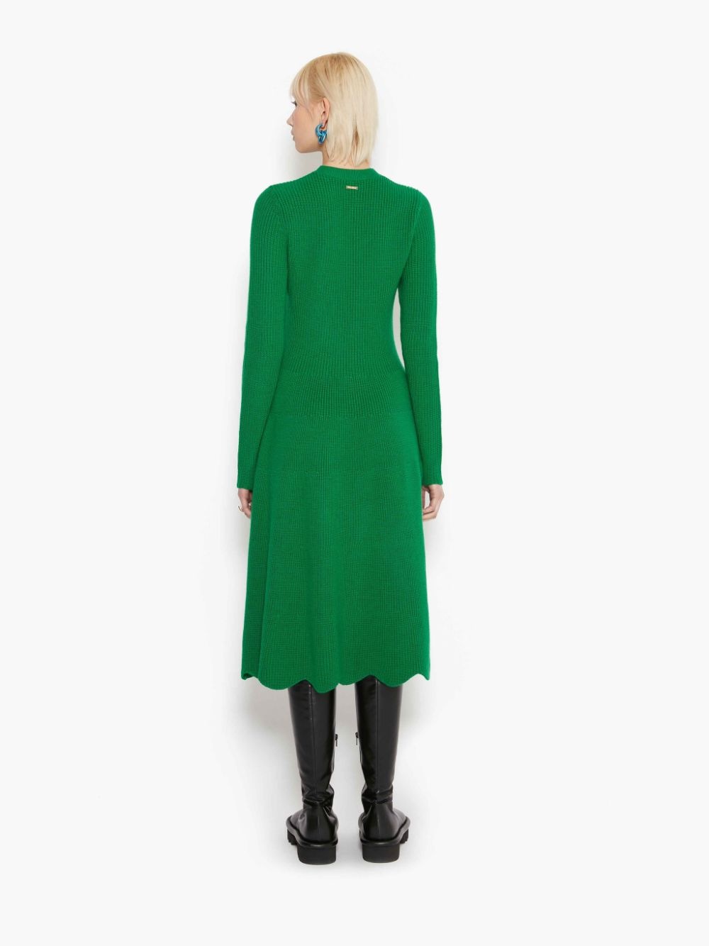 SCALLOPED HEM LONG SLEEVE DRESS - 4