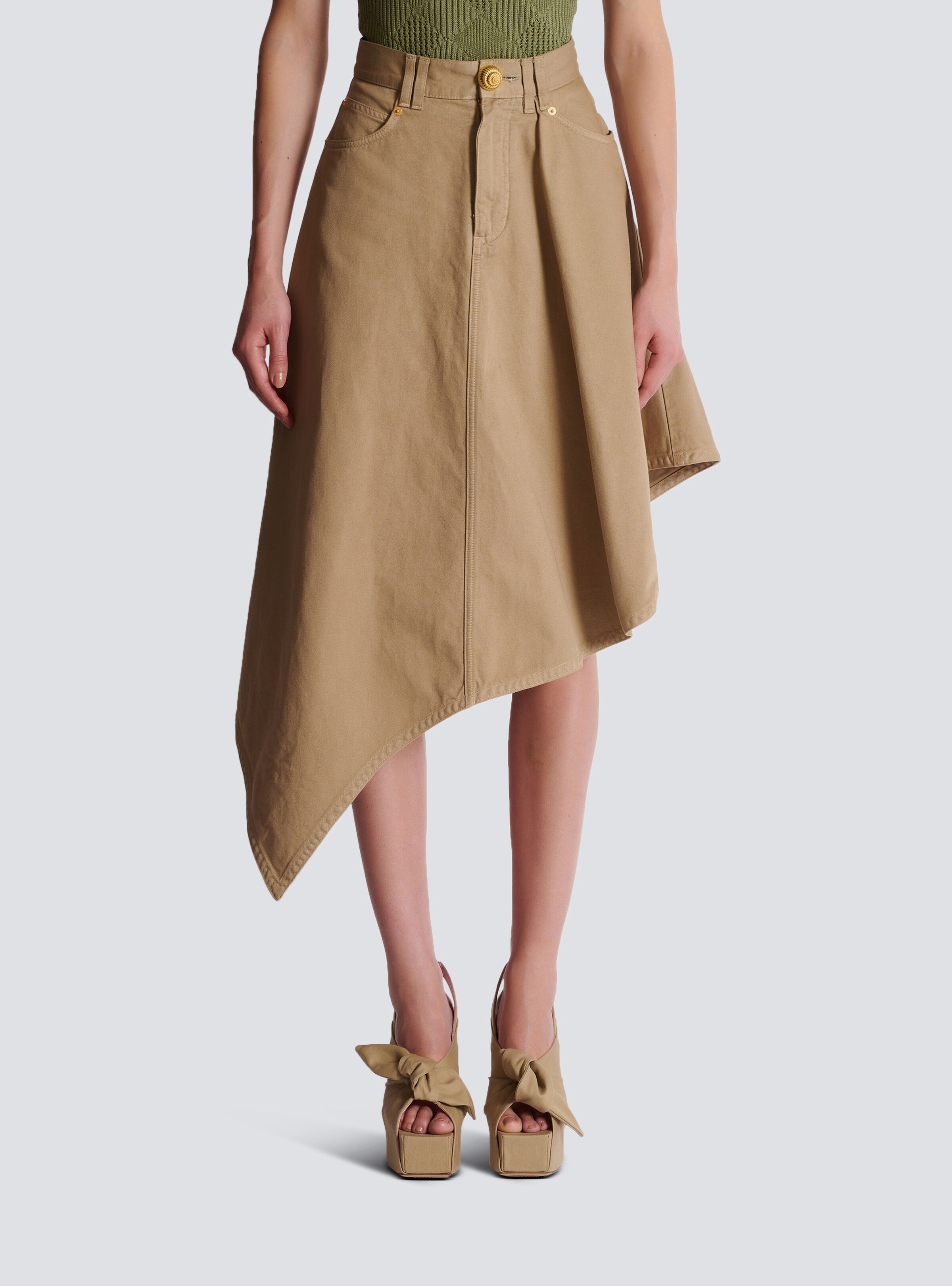 Asymmetrical pleated skirt in cotton canvas - 5