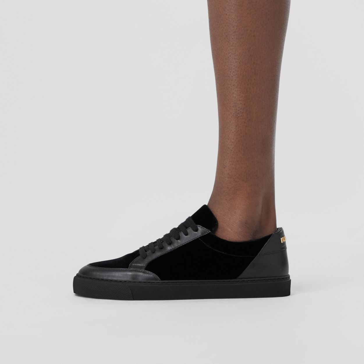 Logo Detail Velvet and Leather Sneakers - 3