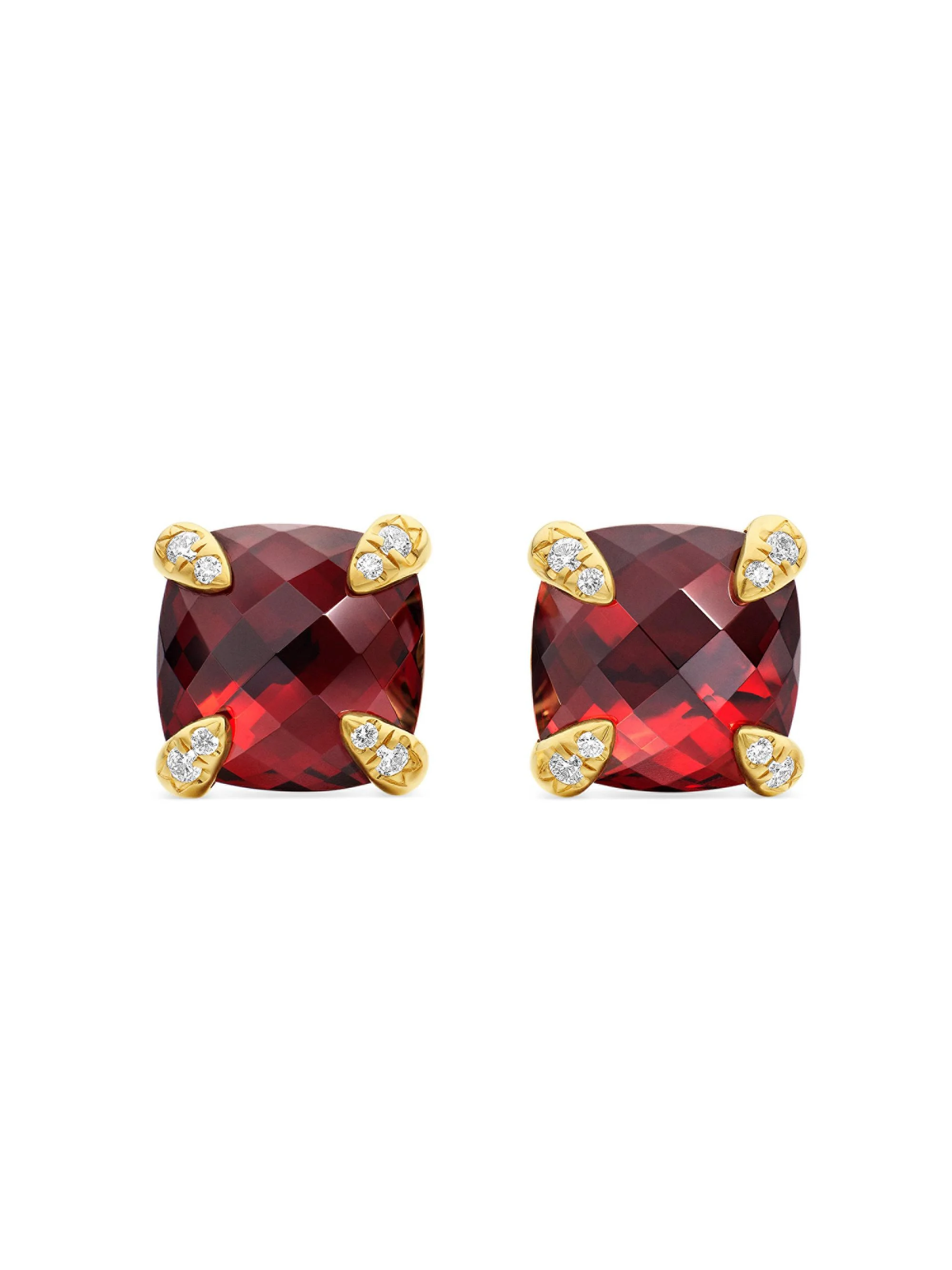 Women's Chatelaine Stud Earrings in 18K Yellow Gold with Pavé Diamonds - Garnet - 1