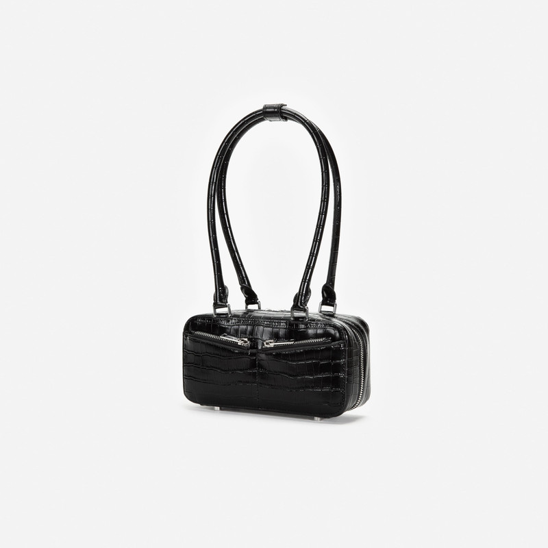 self-portrait Black Croc Leather Mini Shoulder Bag outlook