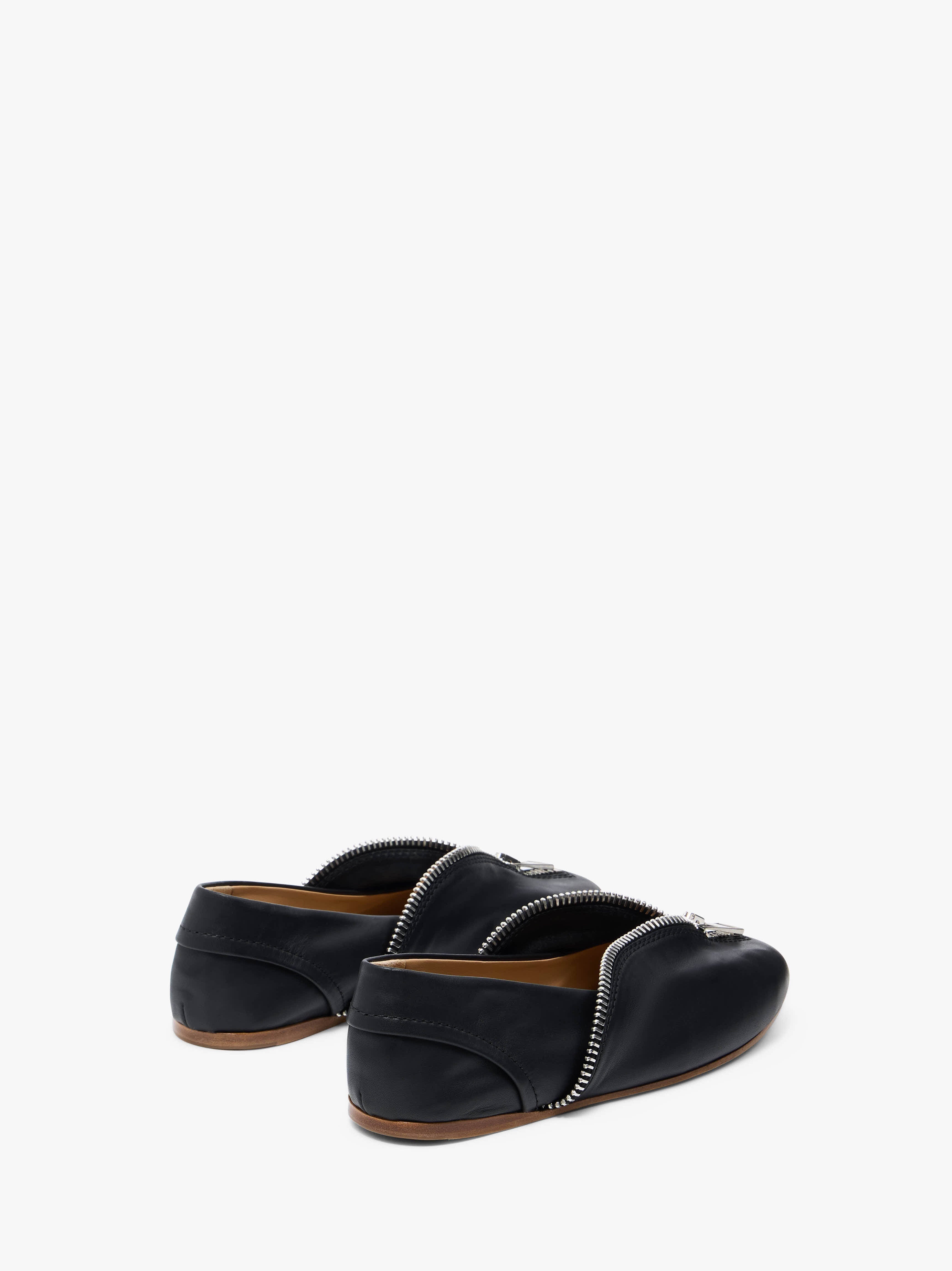 LEATHER BALLERINAS WITH BIKER ZIP - 3