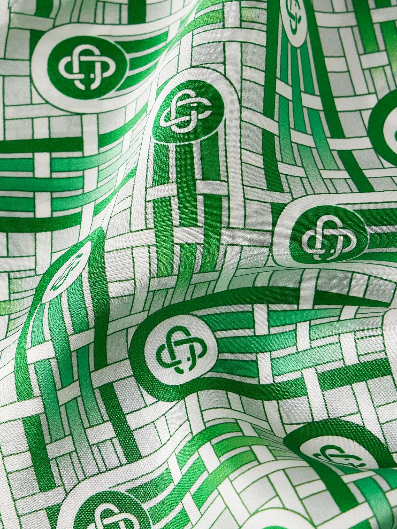 Ping Pong Convertible-Collar Printed Silk Shirt Green - 4