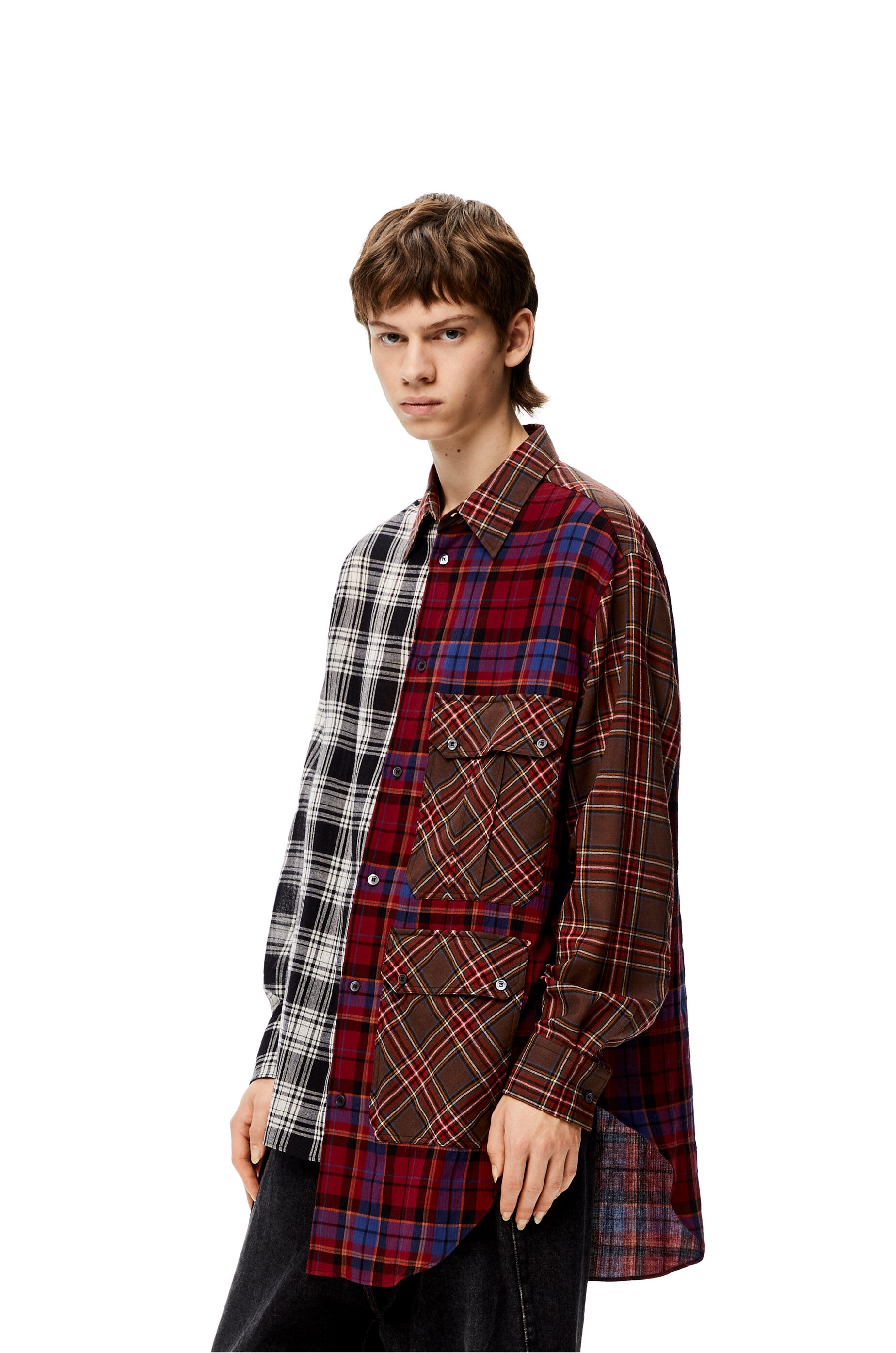 Asymmetric check shirt in wool - 3