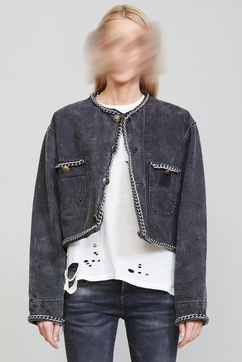 CHAIN EMBELLISHED CROPPED JACKET 3