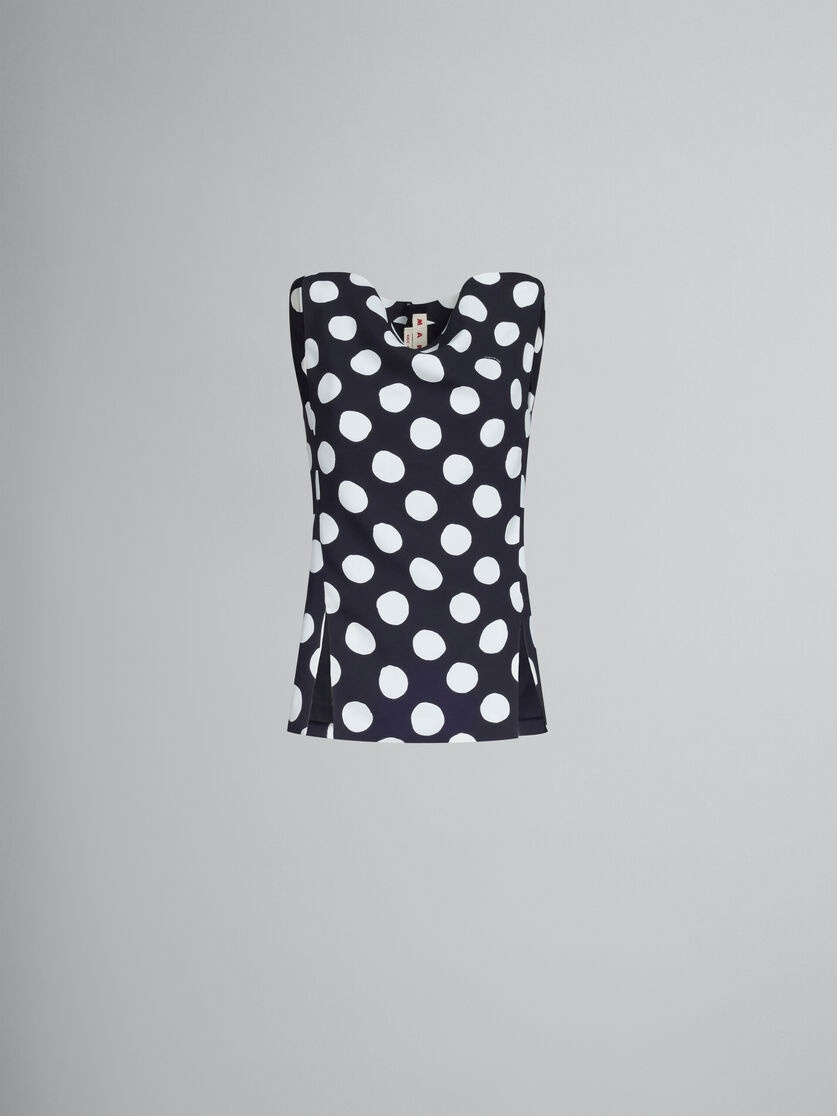 BLACK CADY BOAT-NECK TOP WITH POLKA DOTS - 1