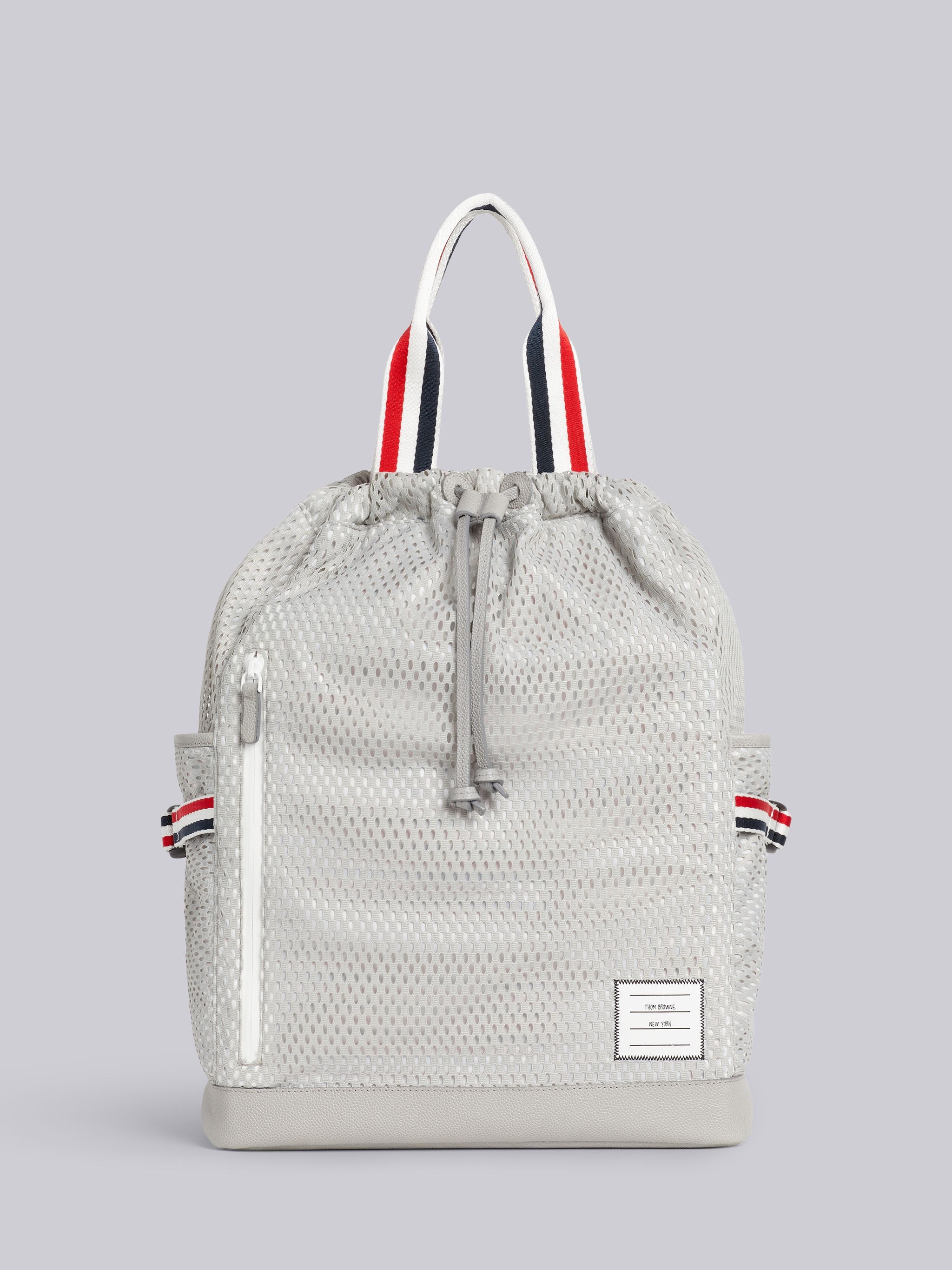 Medium Grey Heavy Athletic Mesh Stripe Webbing Strap Tote Backpack - 1