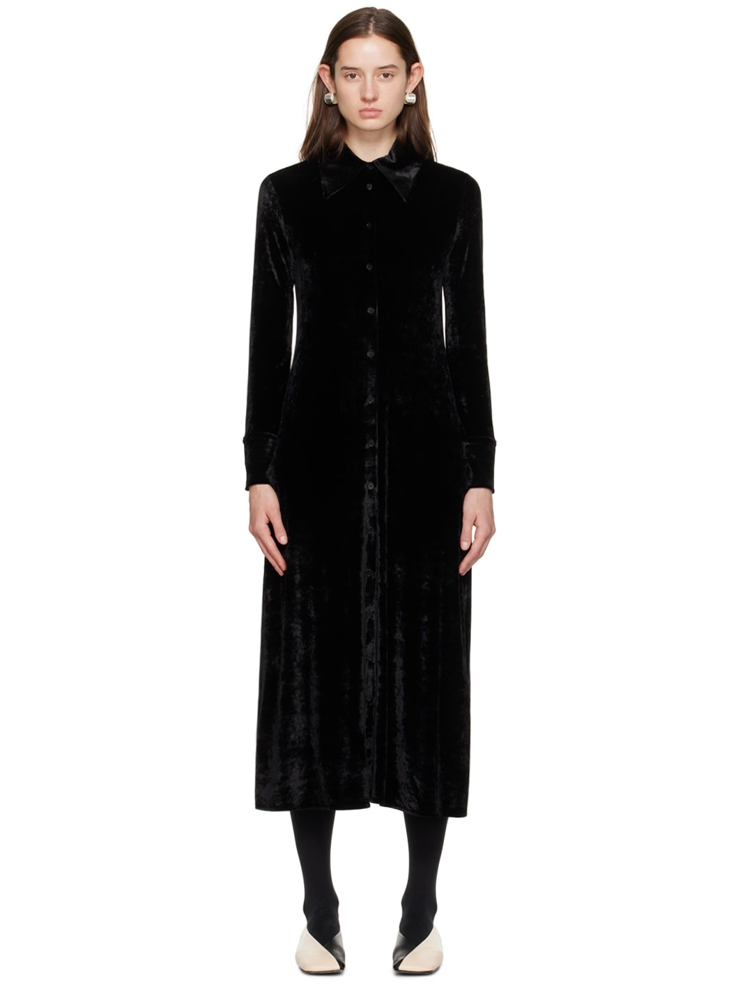 Black Long Sleeve Midi Dress - 1