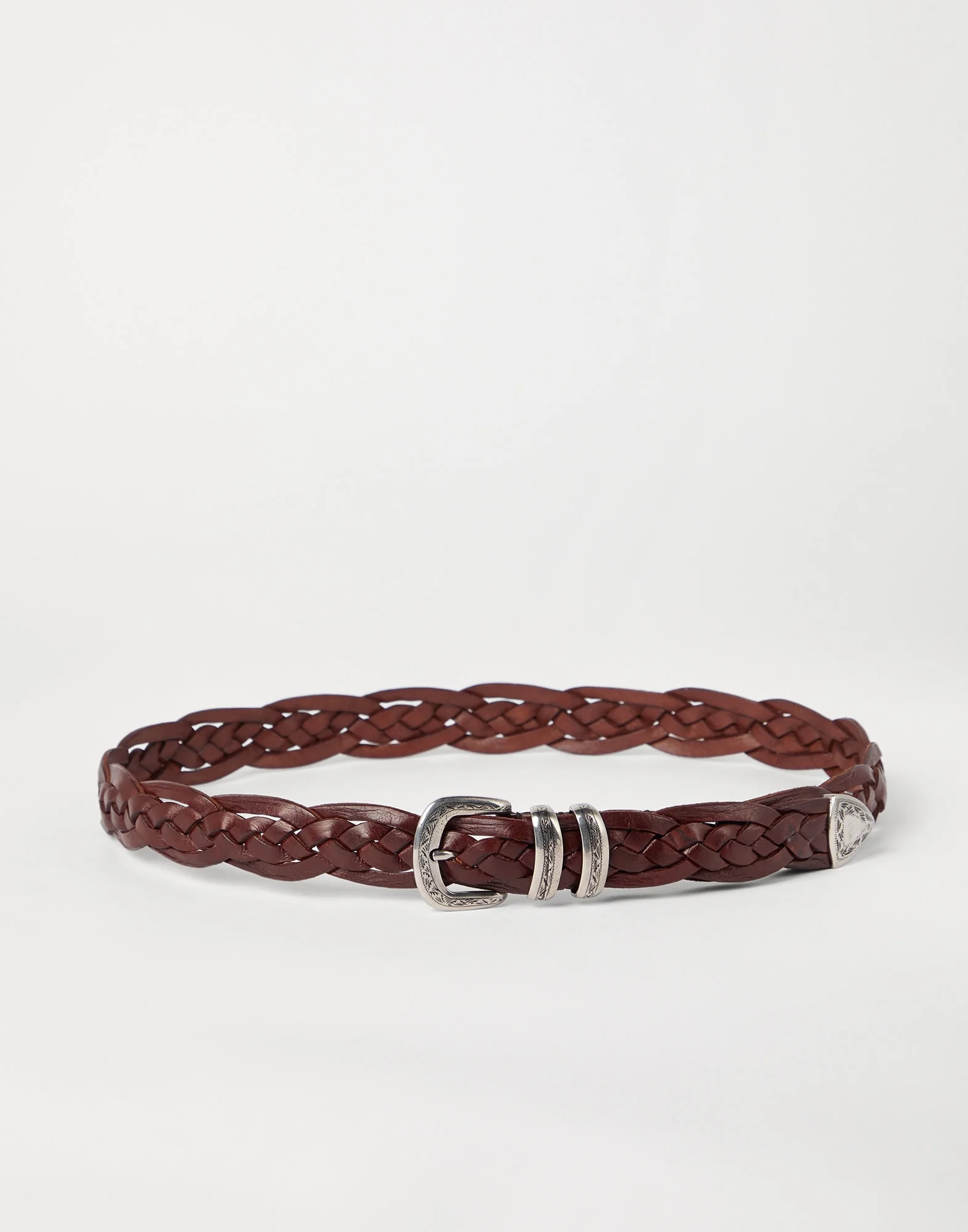 Braided calfskin belt with detailed buckle and tip - 1