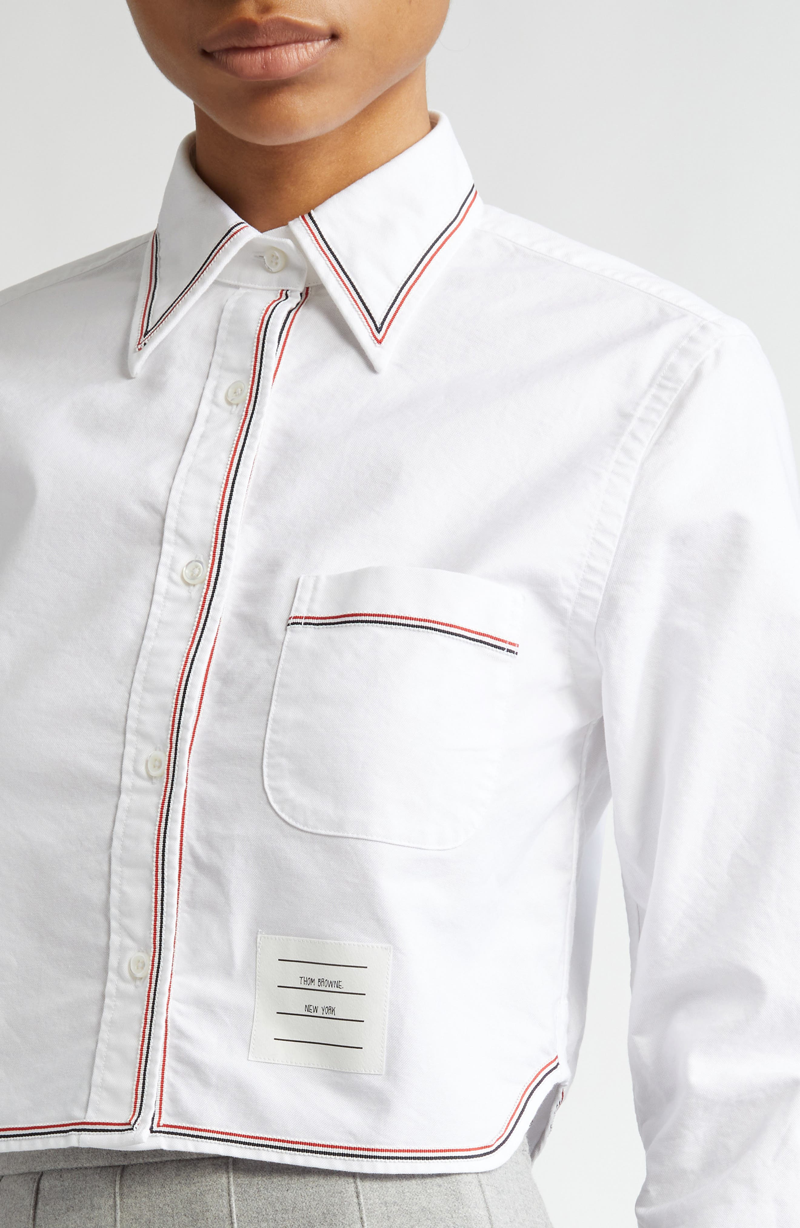 Thom Browne Crop Cotton Poplin Button-Up Shirt in White at Nordstrom - 5