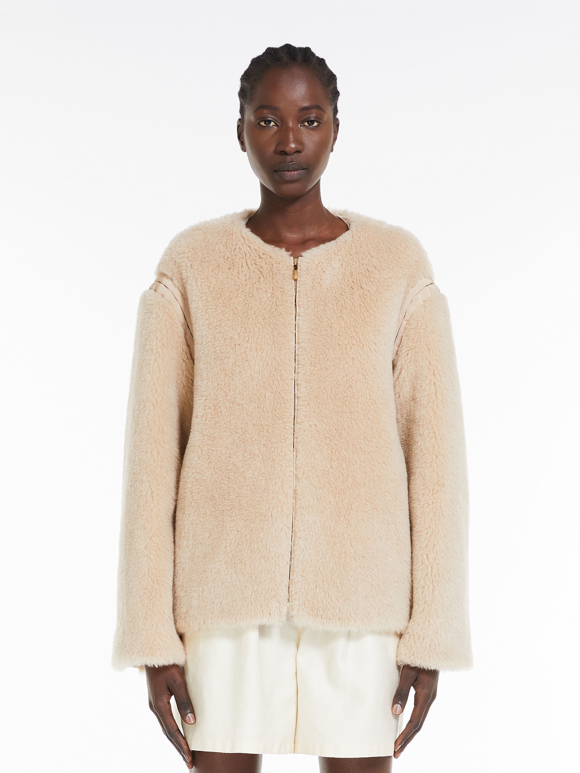 Max Mara PANNO Teddy fabric crew-neck jacket | REVERSIBLE