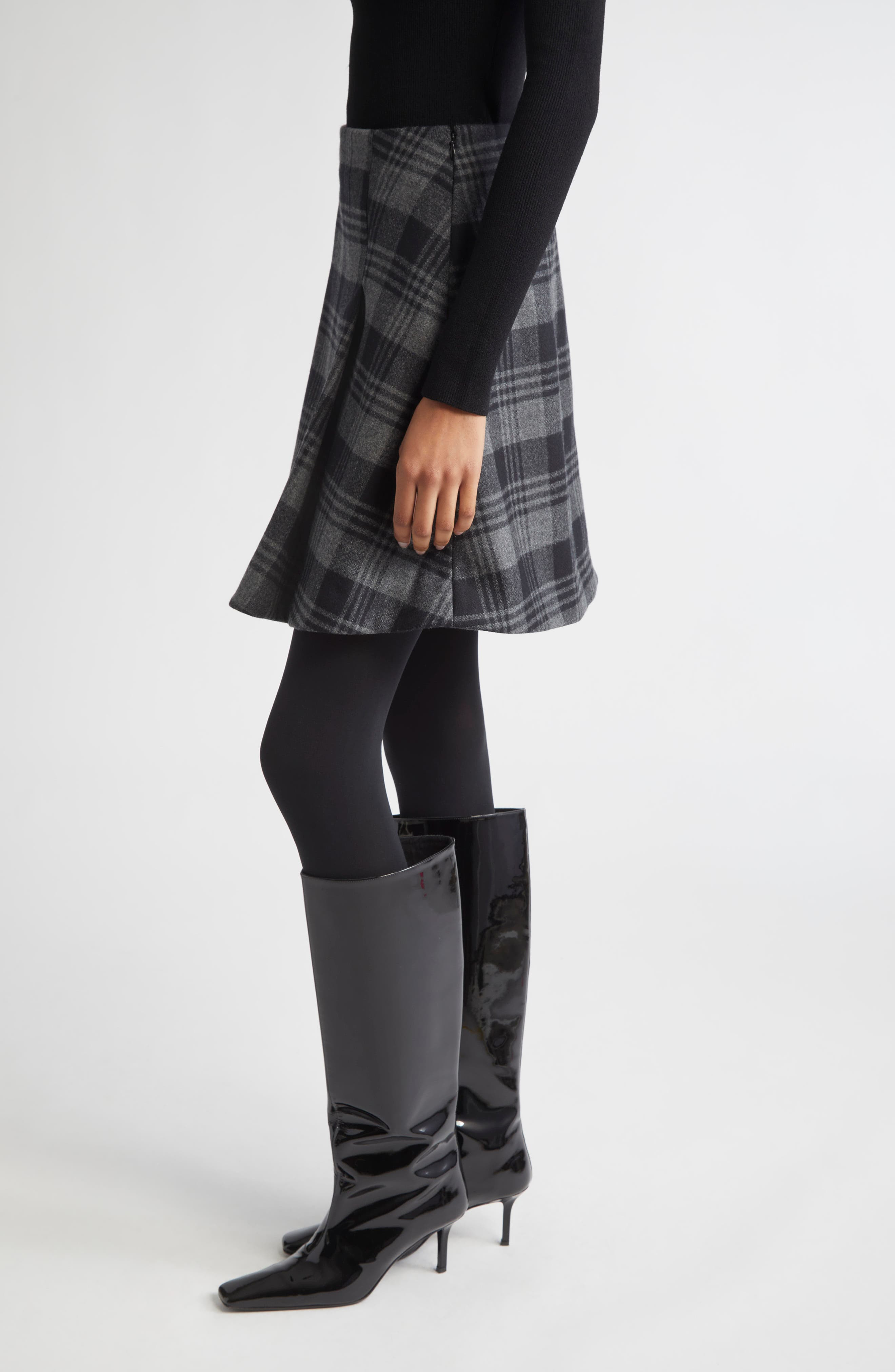 Proenza Schouler Cassia Plaid Virgin Wool A-Line Skirt in Grey Multi at Nordstrom - 4