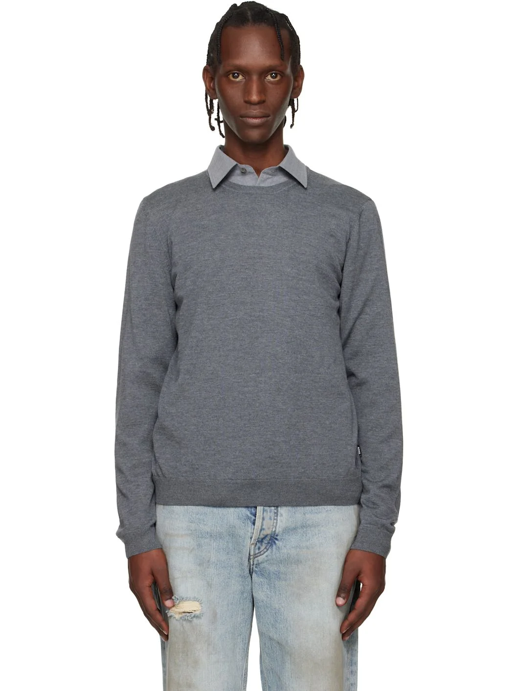 Gray Slim-Fit Merino-Wool Sweater - 1