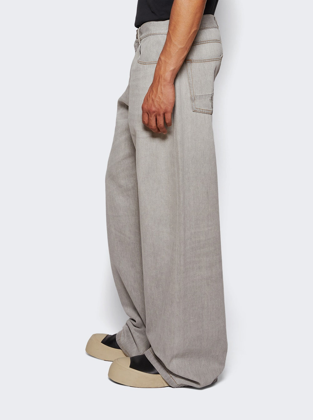 Curved Logo Loose Denim Pants Light Grey - 3
