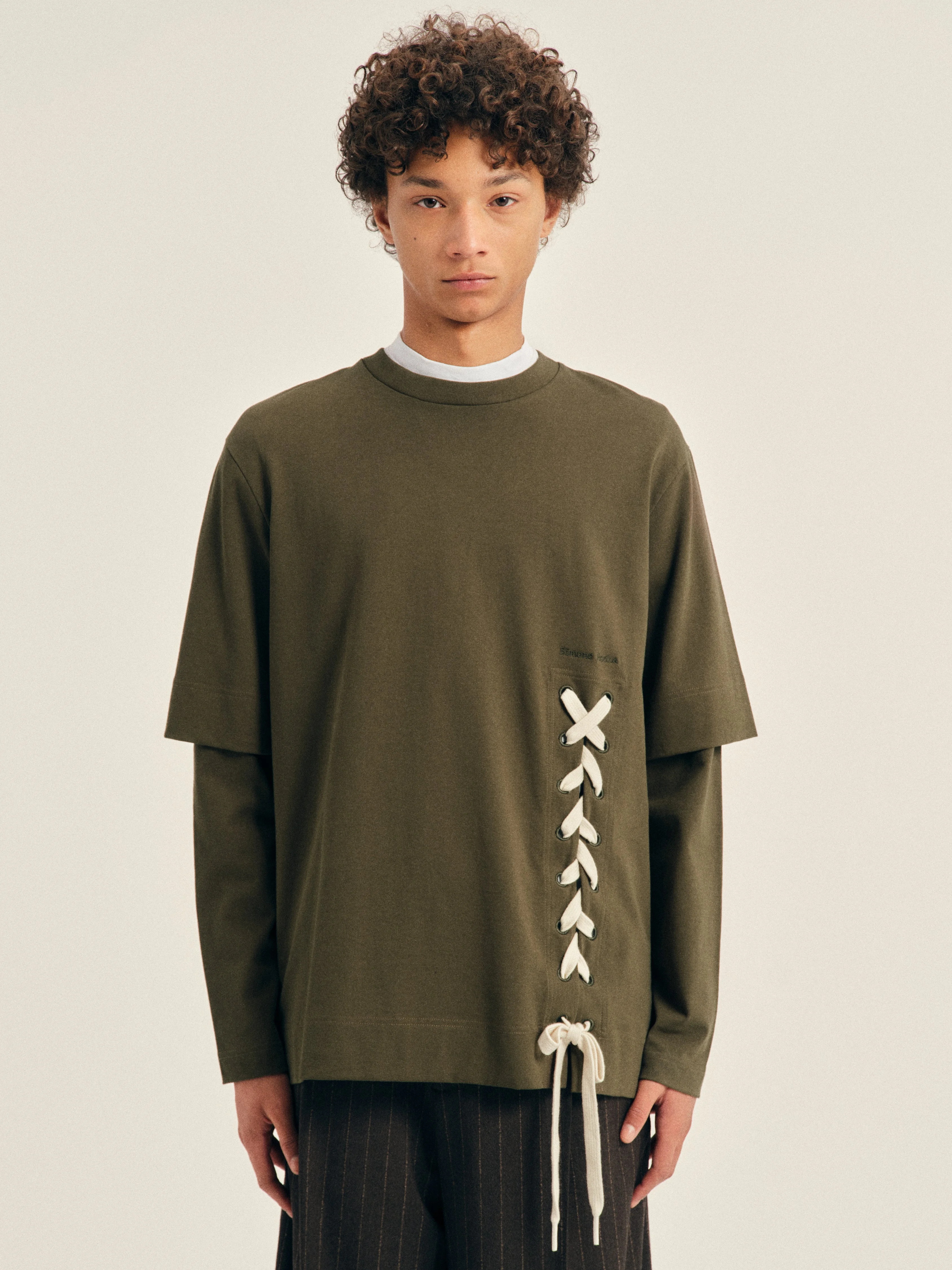 Lace Up Hem Layered Long Sleeve T-Shirt - 1