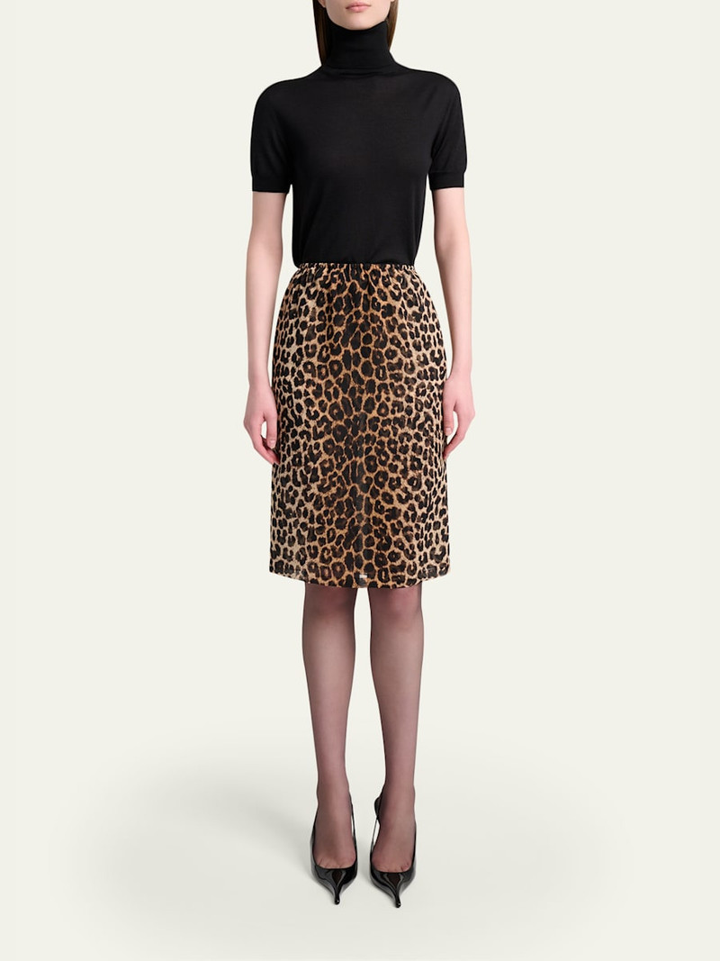 SAINT LAURENT Leopard Silk Georgette Pencil Skirt outlook