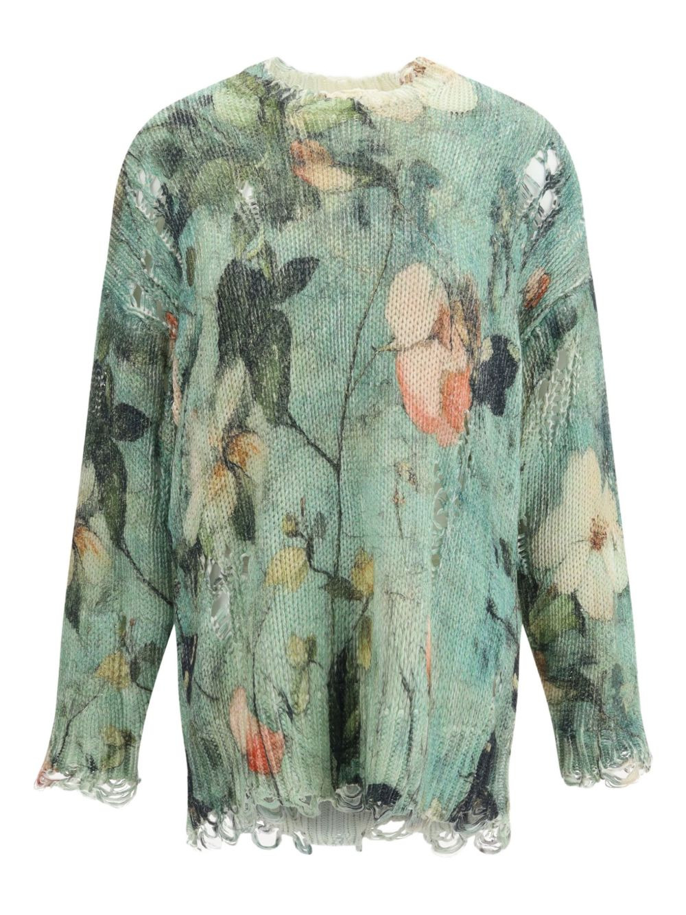 floral-print distressed sweater - 1