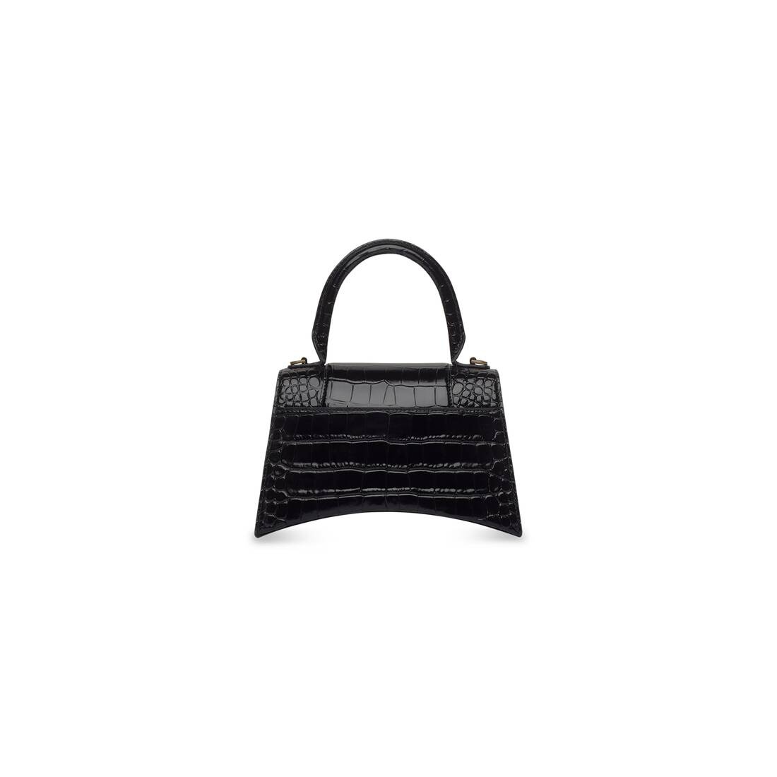 Women's Hourglass Small Handbag Crocodile Embossed in Black - 3