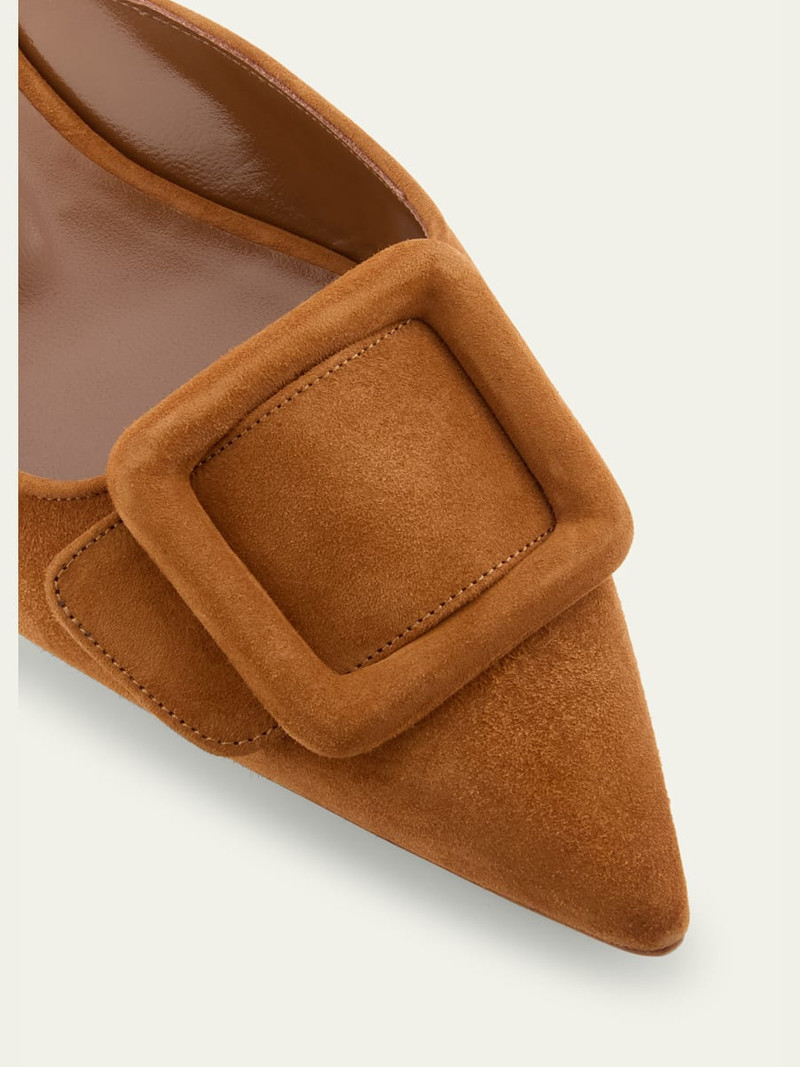 Manolo Blahnik Maysale Suede Buckle Ballerina Mules outlook